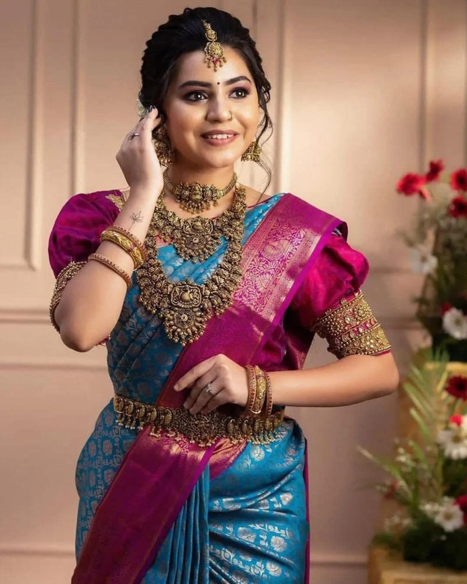 Indyjskie Sari Dla Kobiet W Stylu Kanjivaram Niebieskie Sari Banarasi Jacquard Z Nieszytą Bluzką