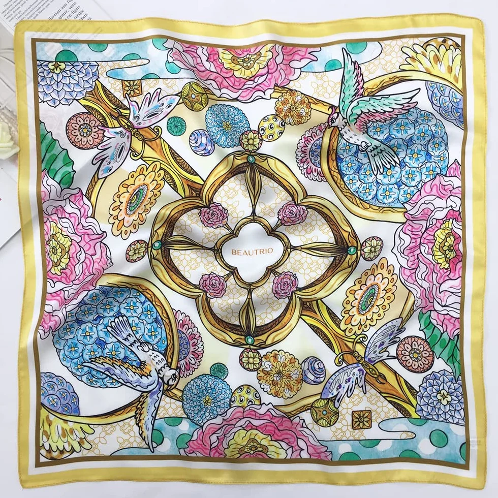 FONYVE Szal ze 100% jedwabiu morwowego, lekki, kwadratowy, satynowy, mały jedwabny szal do spania, 53,3 x 53,3 cm