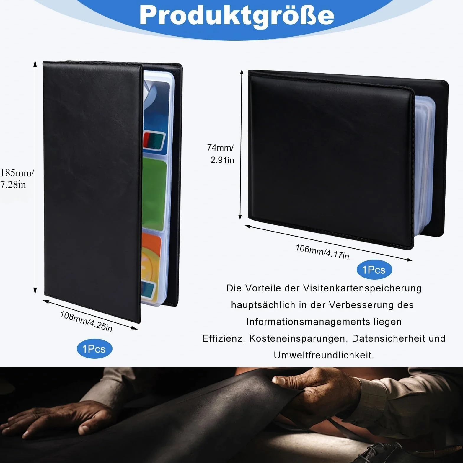 2 organizery na wizytówki, na 40 i 120 kart, oszczędzający miejsce teczka na wizytówki, sztuczna skóra, wizytówki, biznesowe etui na karty kredytowe, 2 sztuki