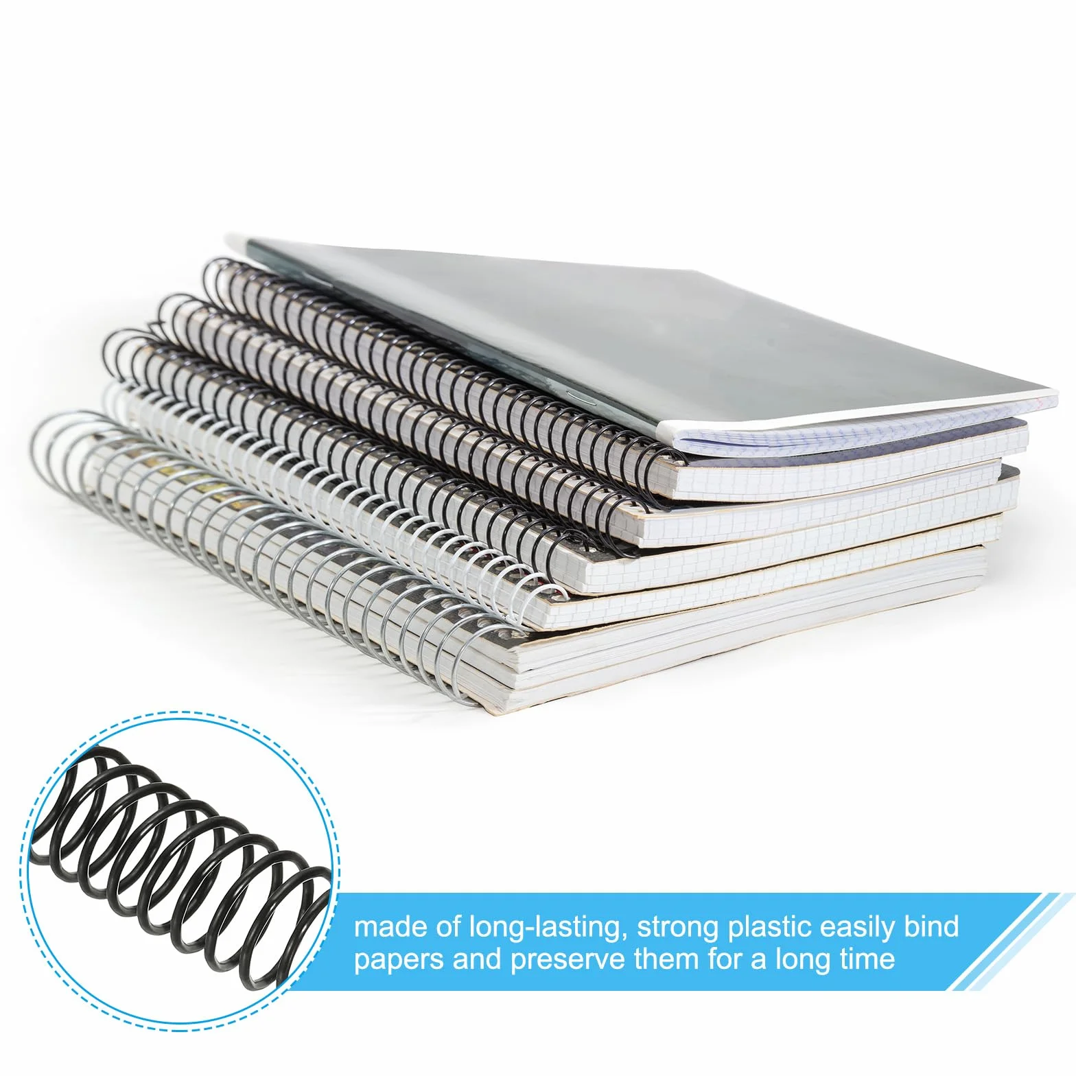 PATIKIL 22 mm (7/20.3 cm) plastikowe spiralne cewki wiążące, 20 szt. spirali wiążących, pojemność 190 arkuszy, spirale do wiązania arkuszy papieru, czarne