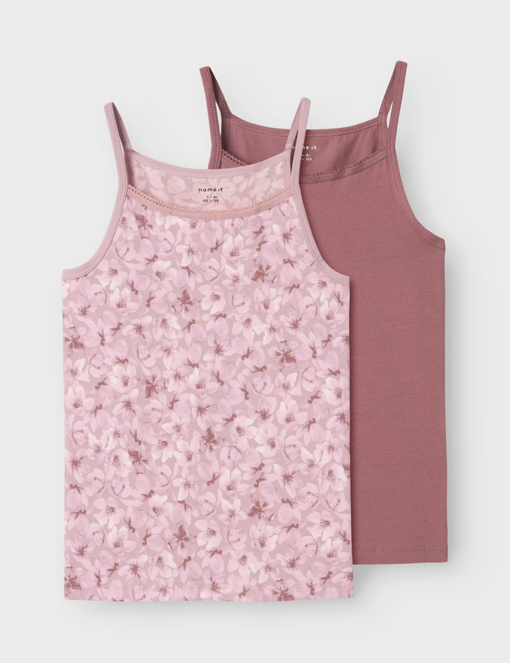 NAME IT NKFSTRAP Top 2P Flower Noos T-Shirt Mauve Shadows, 116 dla dziewczynek, Mauve Shadows, 116