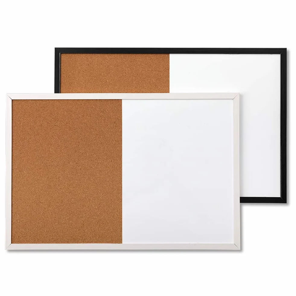 DOEWORKS 60 x 40 cm tablica magnetyczna i tablica korkowa, montowana na ścianie tablica ogłoszeń suchościeralna/tablica korkowa połączenie z białą drewnianą ramą