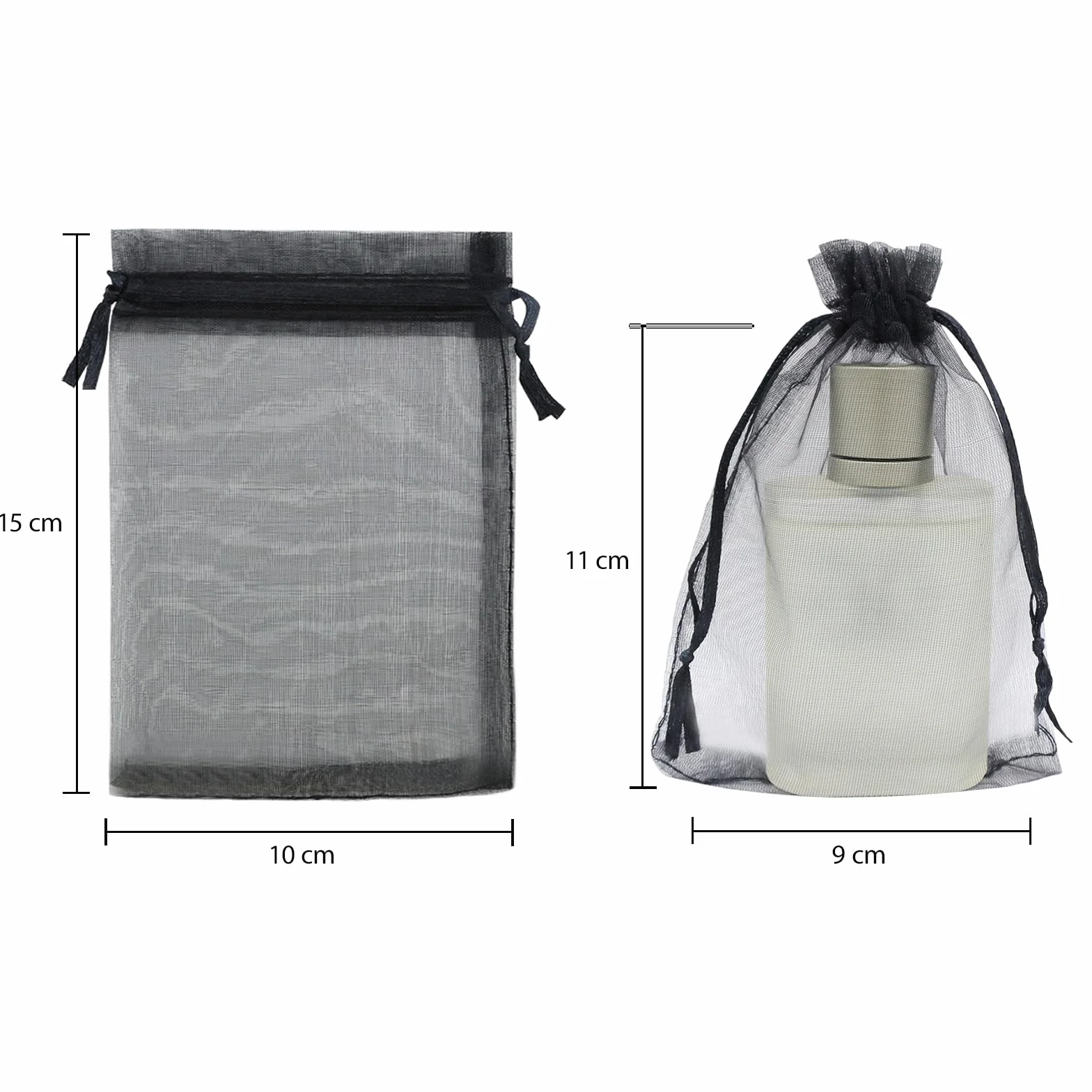 Leeyunbee 100 szt. 10 x 15 cm czarne torby z organzy, torebki na prezenty z organzy, torebki na biżuterię z organzy, torebki na cukierki, torby na prezenty ślubne ze sznurkiem, na ślub, urodziny, Boże