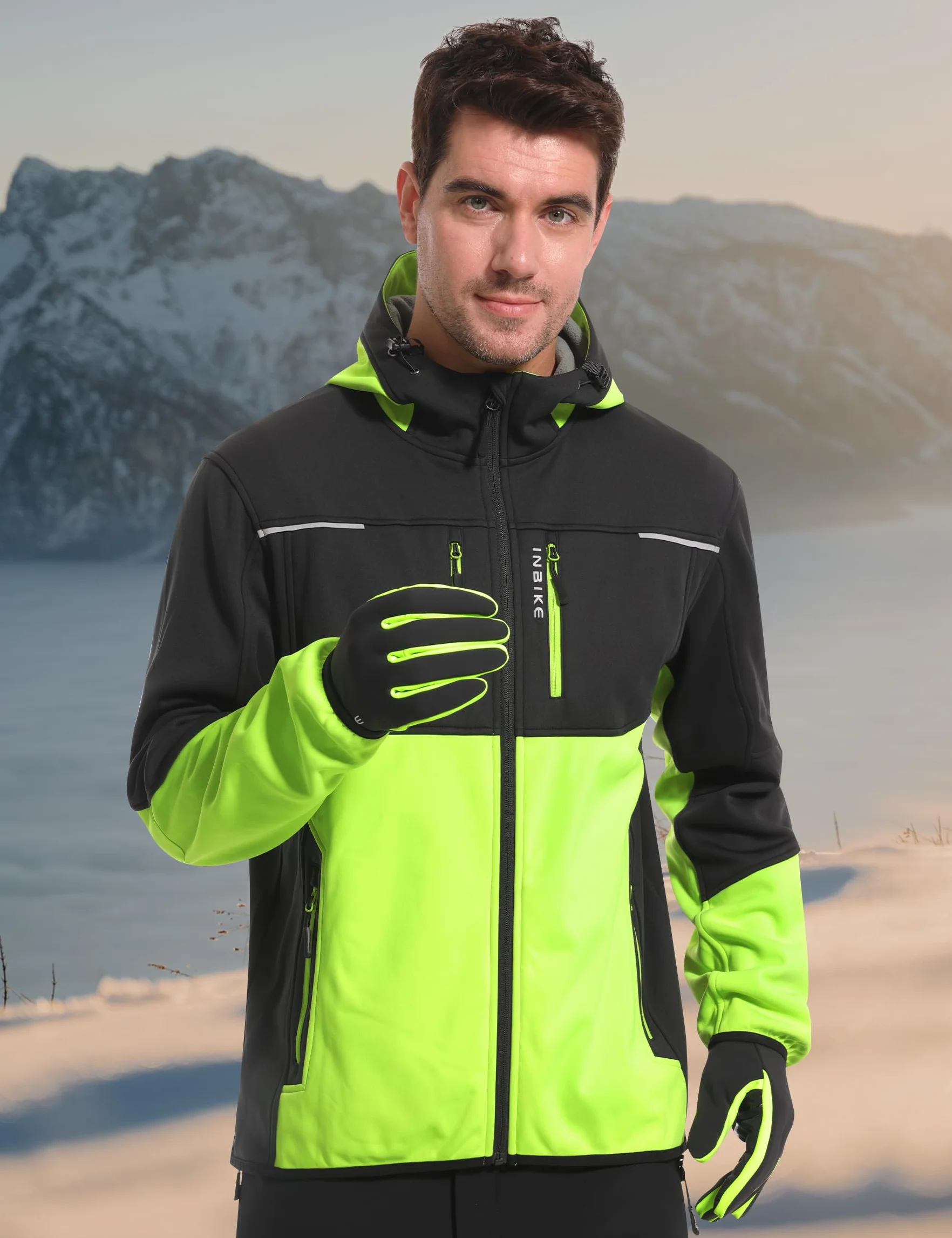 INBIKE Męska kurtka rowerowa, wodoszczelna, softshell, przejściowa, zimowa, funkcyjna, przeciwdeszczowa, turystyczna, oddychająca, ciepła