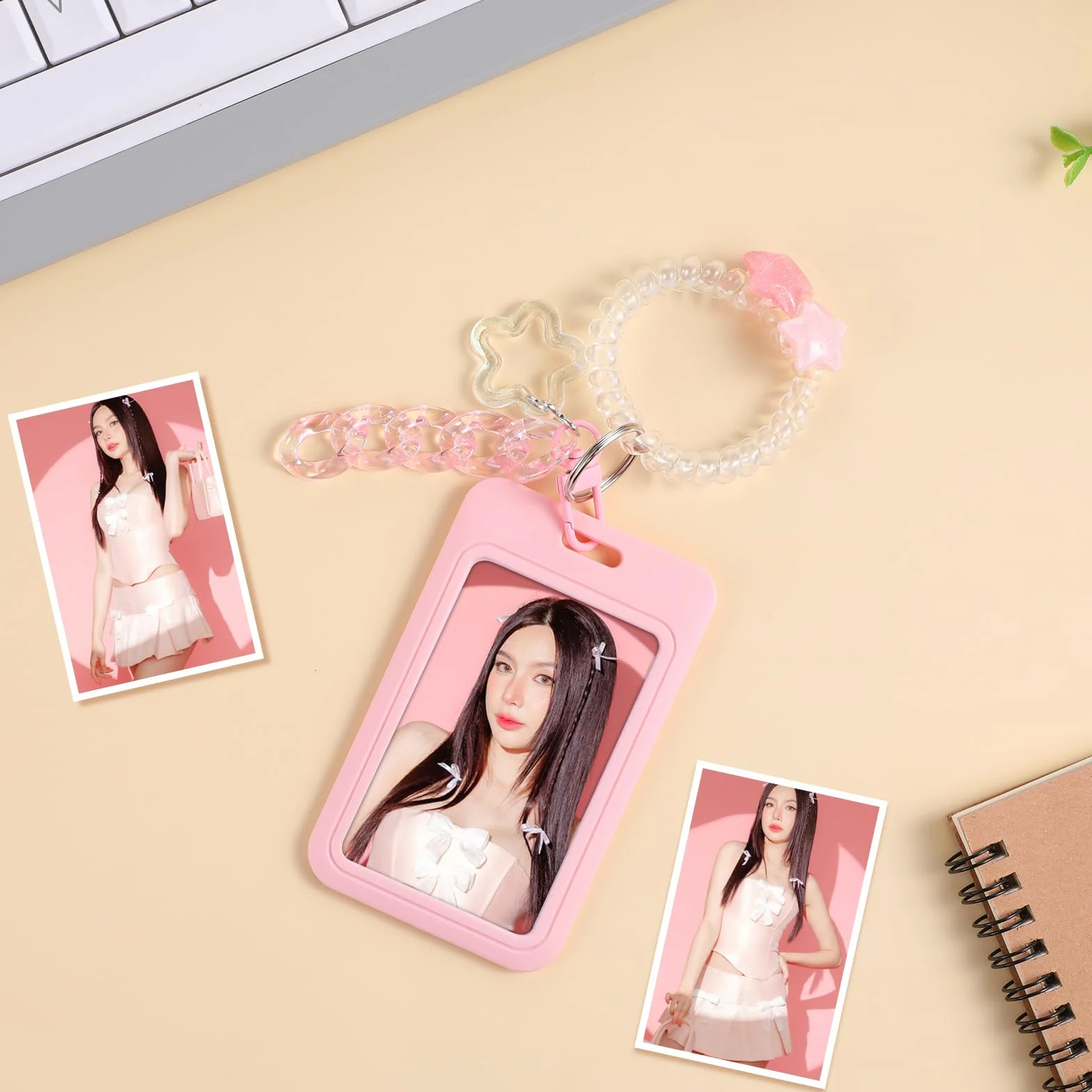 Amaxiu Akrylowe Etui na Karty Fotograficzne - Kpop, Ramka do Ekspozycji, Organizator z Kółkiem na Klucze (Różowy B)