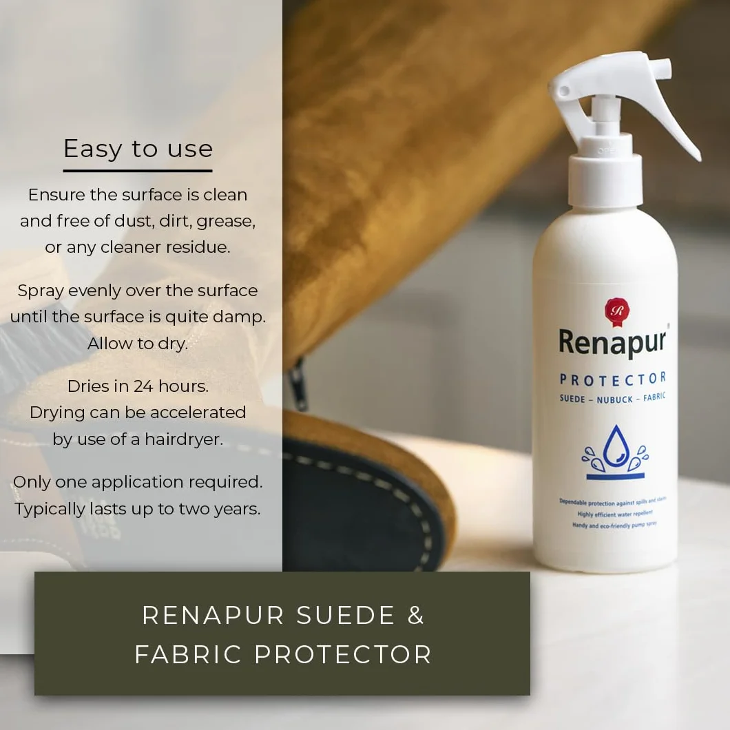Renapur Suede & Fabric Protector 250 ml - Nietoksyczny - Wodoodporny i chroniący zamsz, Nubuk, tkanina, bawełna, buty, trampki, buty i więcej