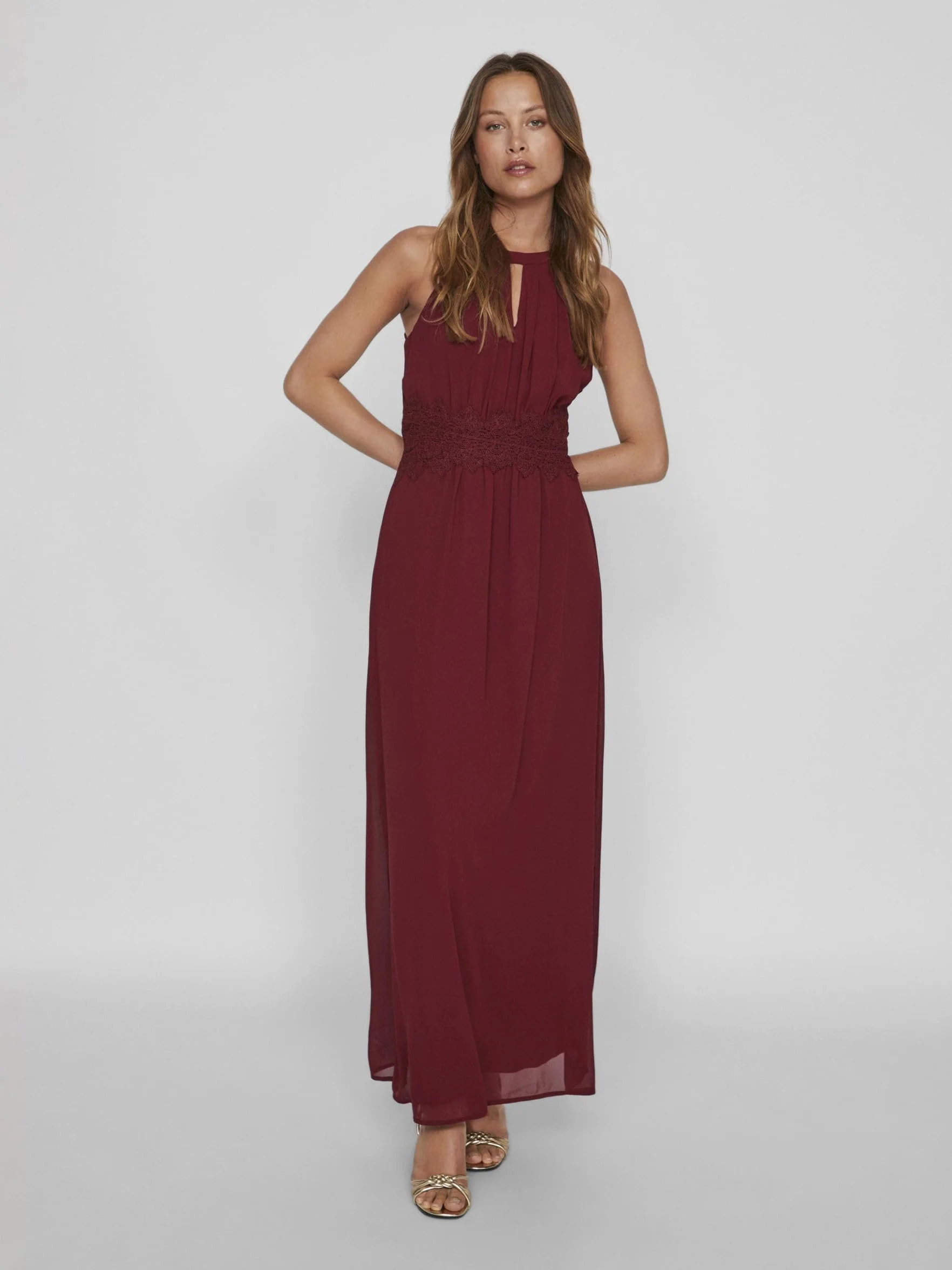 Vila Damska sukienka wieczorowa Vimilina z kołnierzem Maxi Dress-Noos, Cabernet/Szczegóły: elastyczny, 40