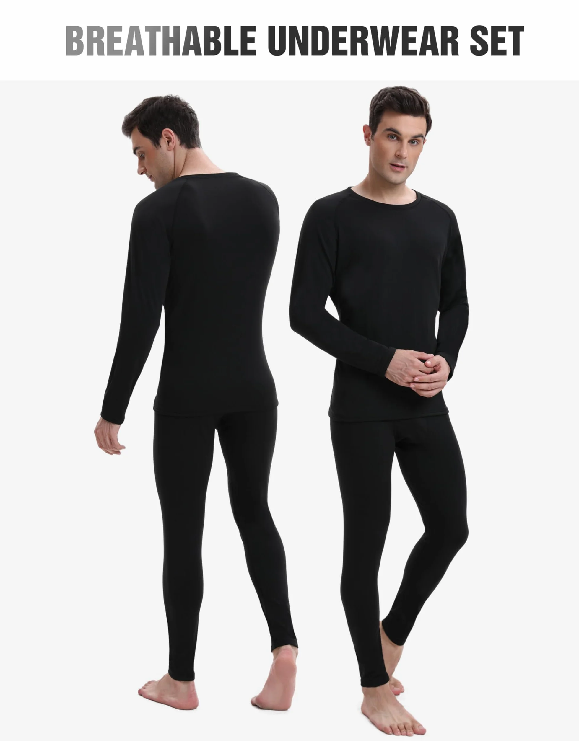 YESWEL Męska Bielizna Termoizolacyjna, Funkcjonalna Bielizna z Fleece wewnętrznym, Bielizna Narciarska na Zimowe Aktywności na Świeżym Powietrzu (M-2XL)