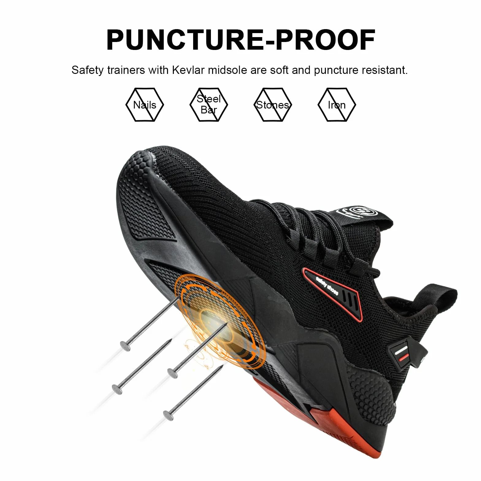 Hitmars Obuwie ochronne męskie buty bezpieczne damskie buty robocze bezpieczne sznurowadła do koszykówki kuchnia czarne EU36-48, Czarny koszyk bezpieczeństwa B, 47 EU