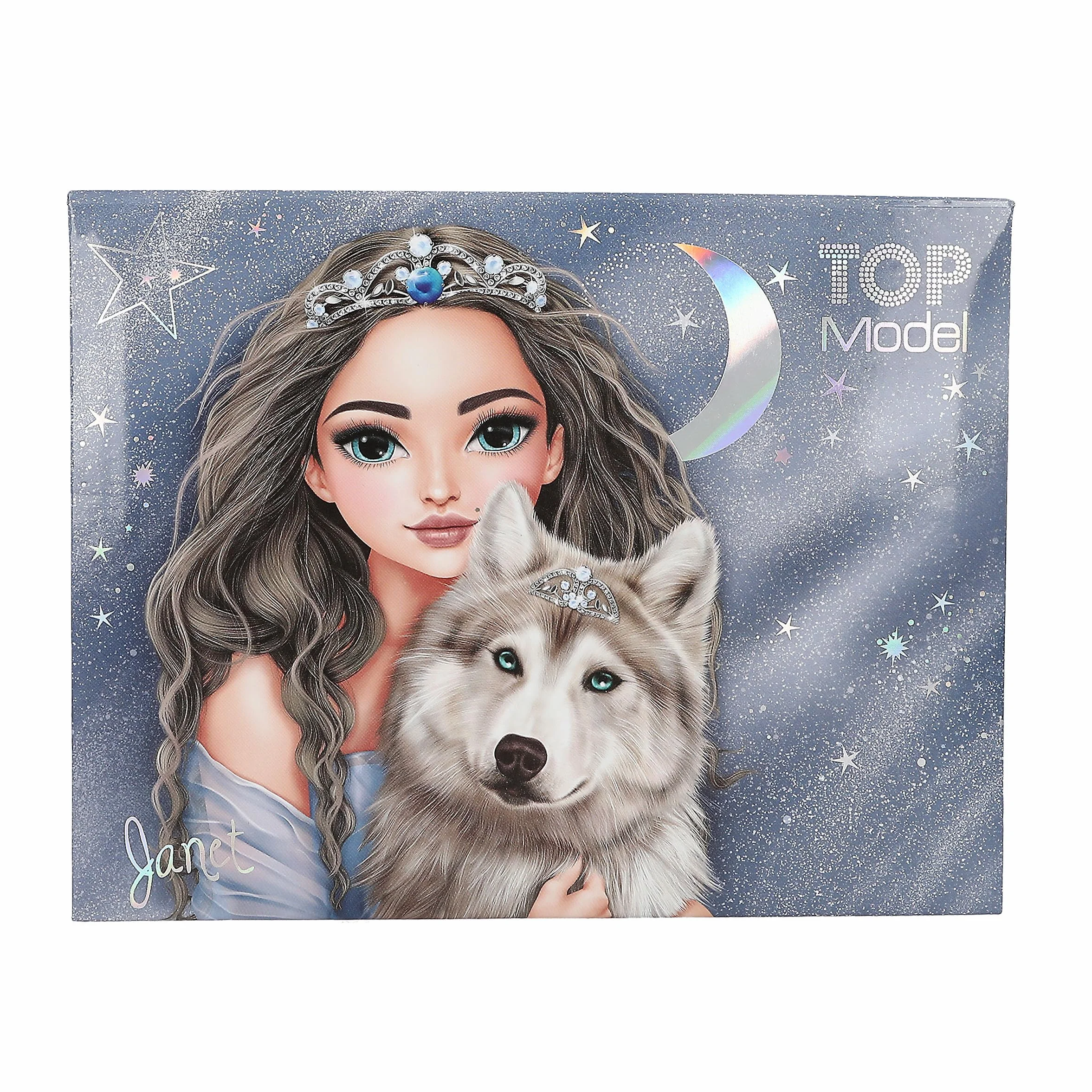 Depesche 13224 TOPModel Wolf - Pudełko na artykuły piśmiennicze w kolorze ciemnoniebieskim, z motywem modelki i gwiazdkami, teczka z ołówkami, gumka i wiele więcej.