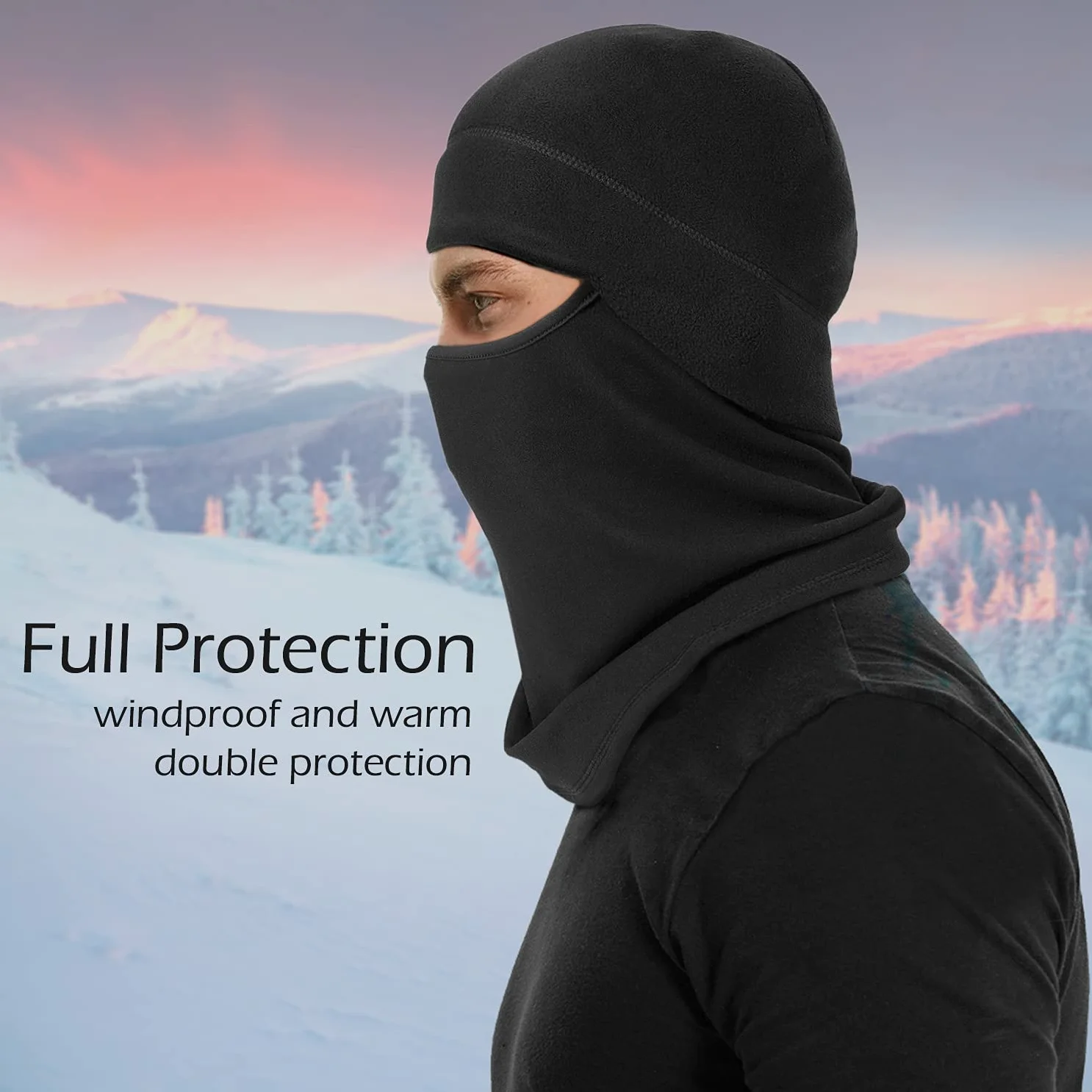 Balaclava kominiarka na twarz, miękka, ciepła kominiarka, polarowa, kominiarka, dla kobiet i mężczyzn (czarna)