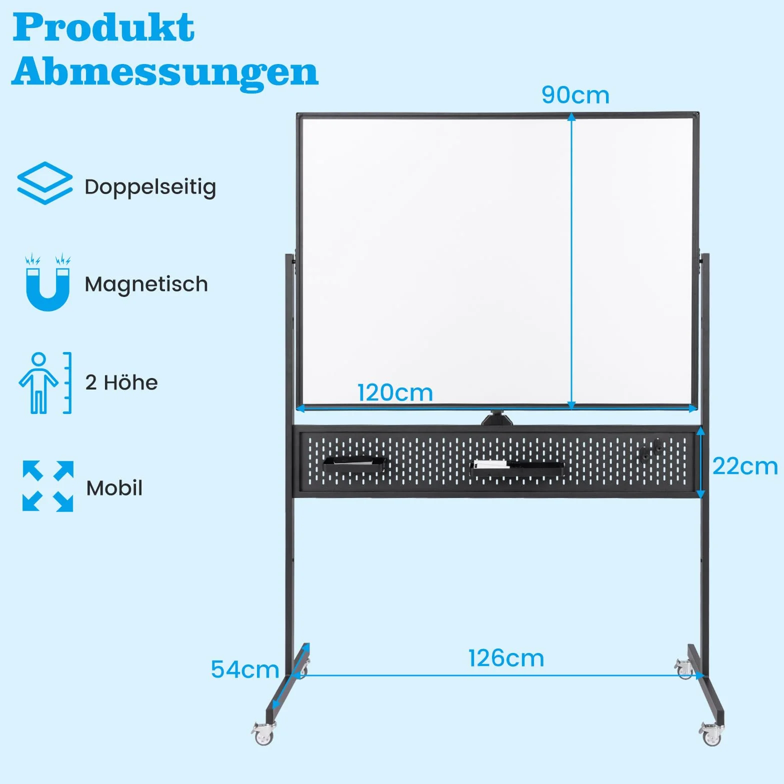 GOPLUS Dwustronna tablica suchościeralna ze stojakiem 120 x 90 cm, z regulacją wysokości, zmywalna na sucho, magnetyczna tablica suchościeralna z zestawem akcesoriów do biura, klasy i domu (czarna)
