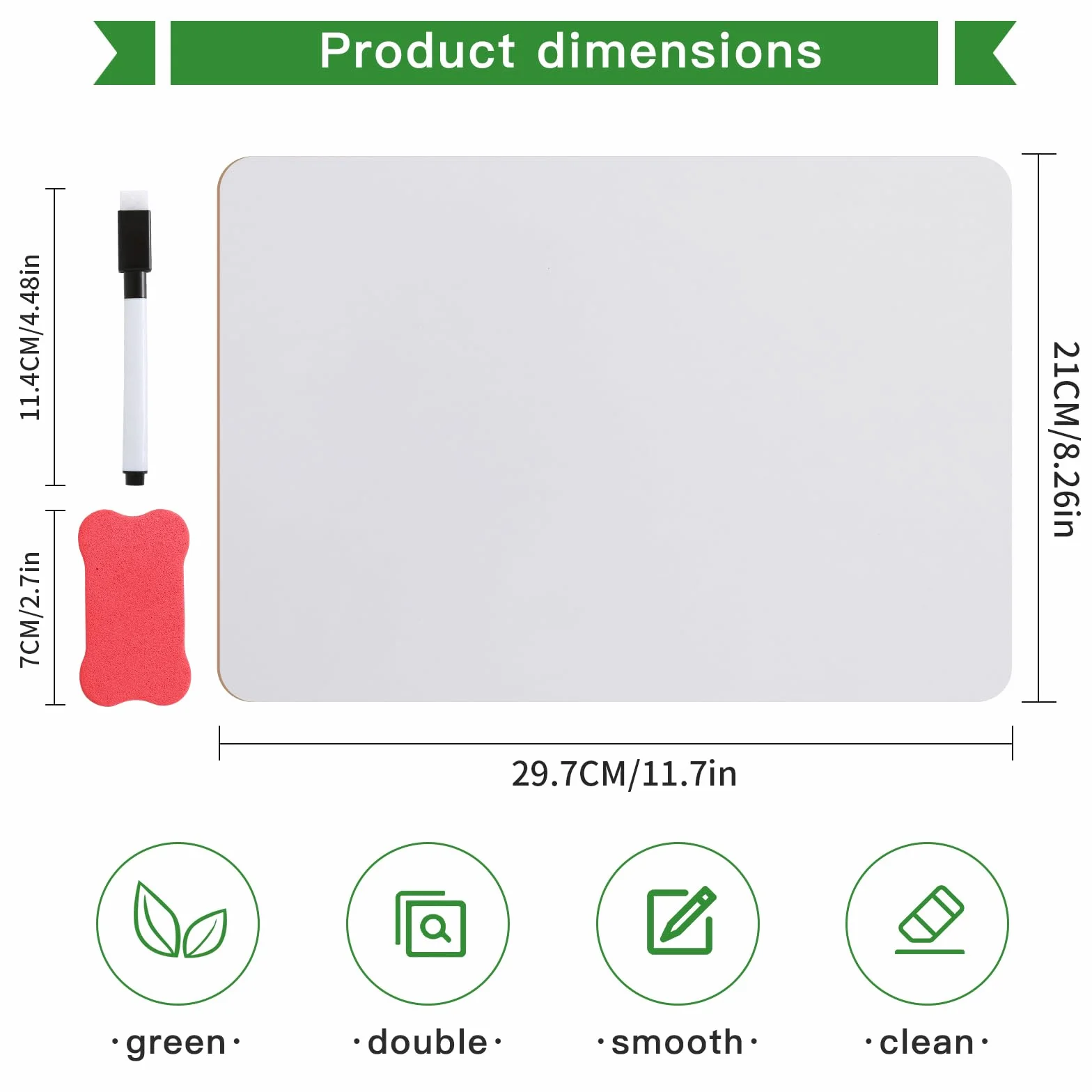 CRESZZLE Zestaw 2 małych tablic suchościeralnych – 20 x 30 cm dwustronne mini tablice suchościeralne z 2 pisakami i 2 gumkami – przenośne, trwałe białe tablice dla studentów, klasy, domu i biura