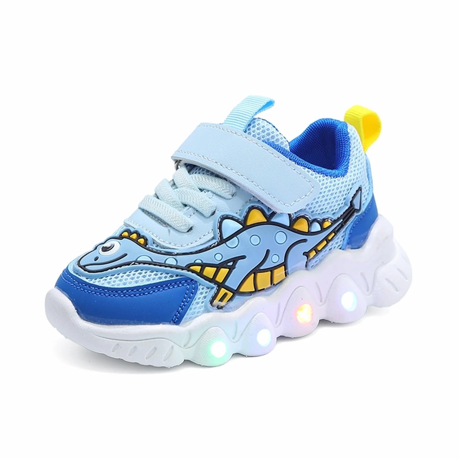 Świecące Buty Sportowe LED, Unisex Dla Dzieci Cartoon Mały Dinozaur Flash Trenerzy Dla Chłopców I Dziewcząt Oddychająca Siateczka Antypoślizgowe Migające Świecące Modne Trampki Halowe Buty Sportowe (
