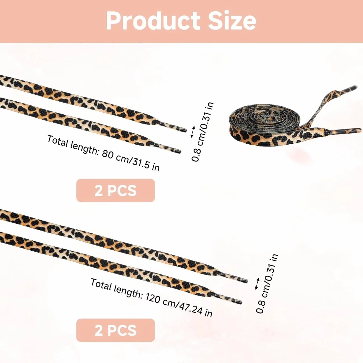 4 pary sznurowadeł ze wzorem panterki, sznurowadła Leo Leoprint, satynowe sznurowadła do sneakersów, długość 120 cm i długość 80 cm