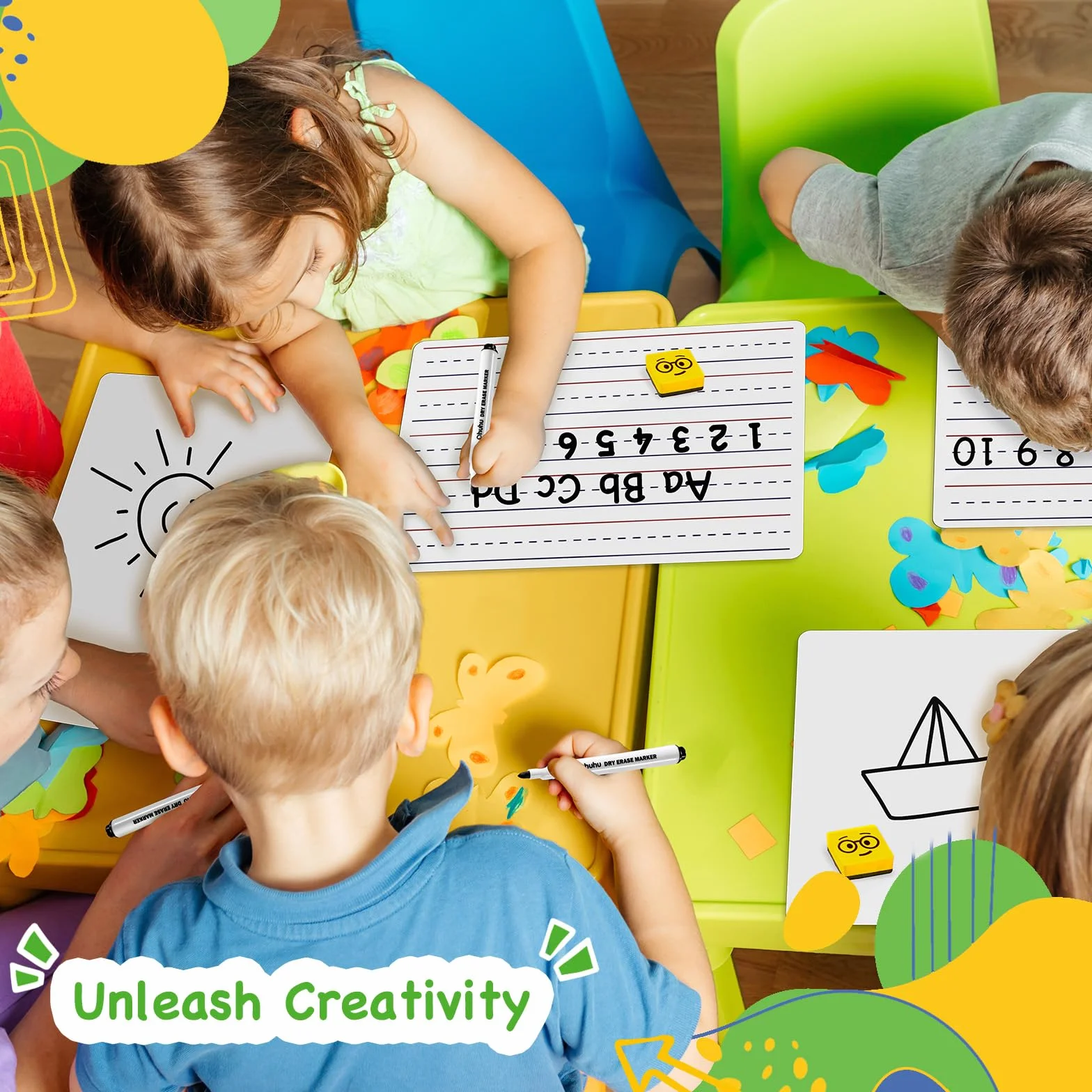 Ohuhu 25 sztuk mini suchościeralnych tablic A4, w linie/pusta tablica dwustronna, przenośna, mała biała tablica z długopisami, do rysowania, nauki, domu, szkoły, klasy, 22 x 30 cm