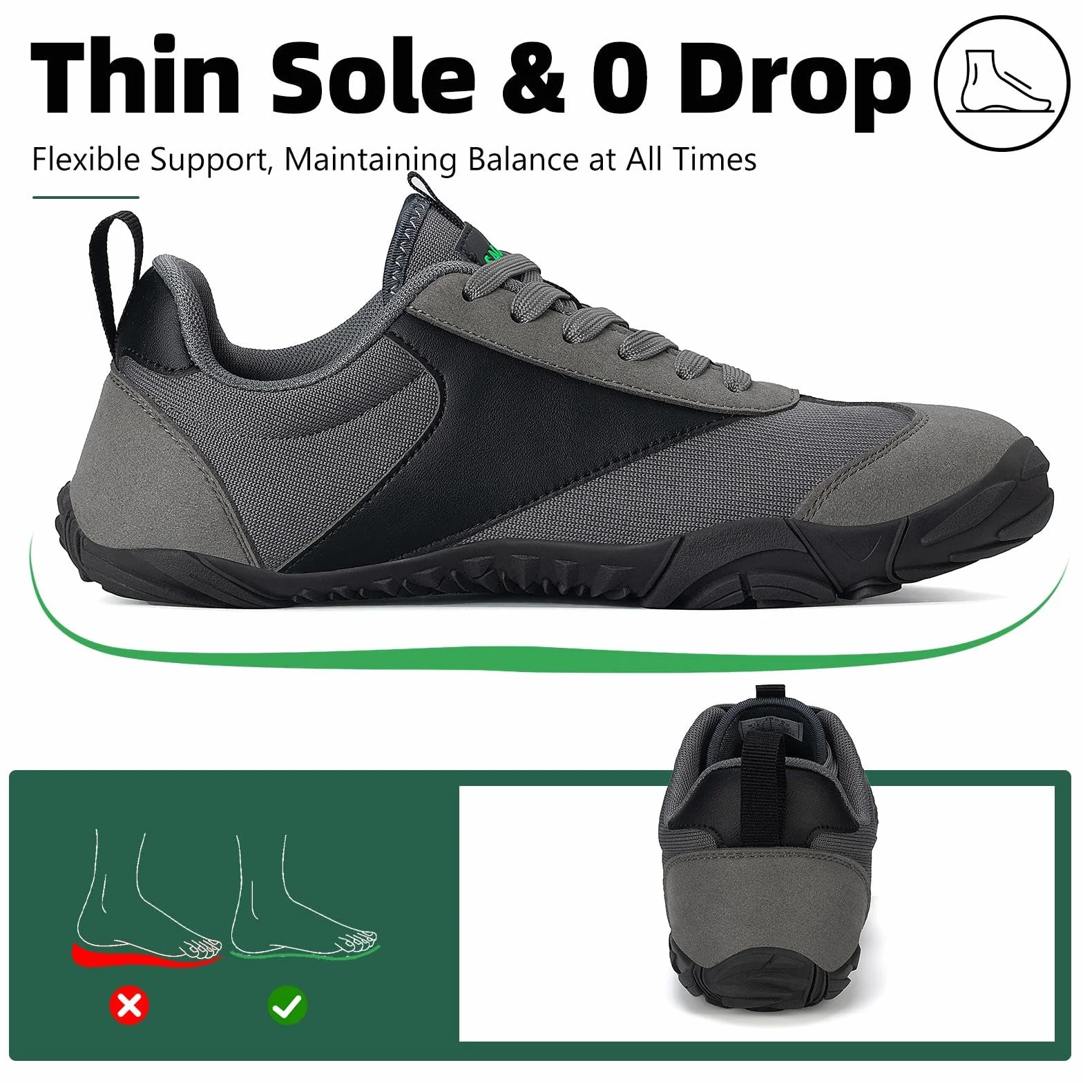 SAGUARO Uniseks Sneakersy dla boso, Szary, Minimalistyczne, Oddychające, Lekkie