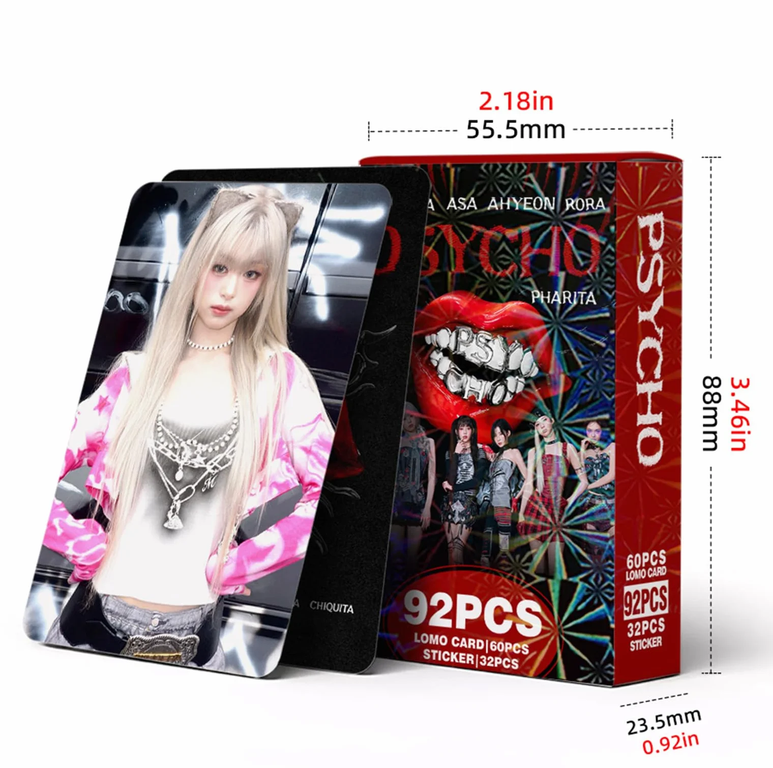 BABYMONSTER Fotokartki, 60 sztuk kart fotograficznych BabyMonster, 32 naklejki, karty nowego albumu BM PSYCHO, karty fotograficzne Baby Monster, niezbędne dla fanów (czerwone)