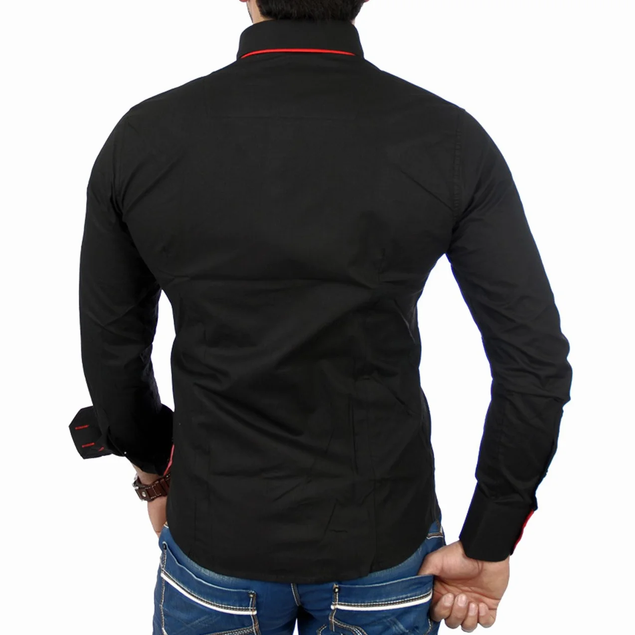 Reslad Koszula męska slim fit kontrastowa koszula z długim rękawem Alabama RS-7050