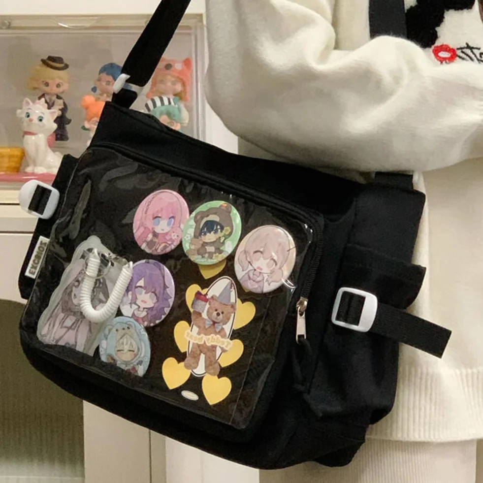 Kobiety ita torebka japońska torebka na ramię z przezroczystą okno mody torby na ramię multi-kupki stylowe torba crossbody Regulowane paski modne torba na zewnątrz