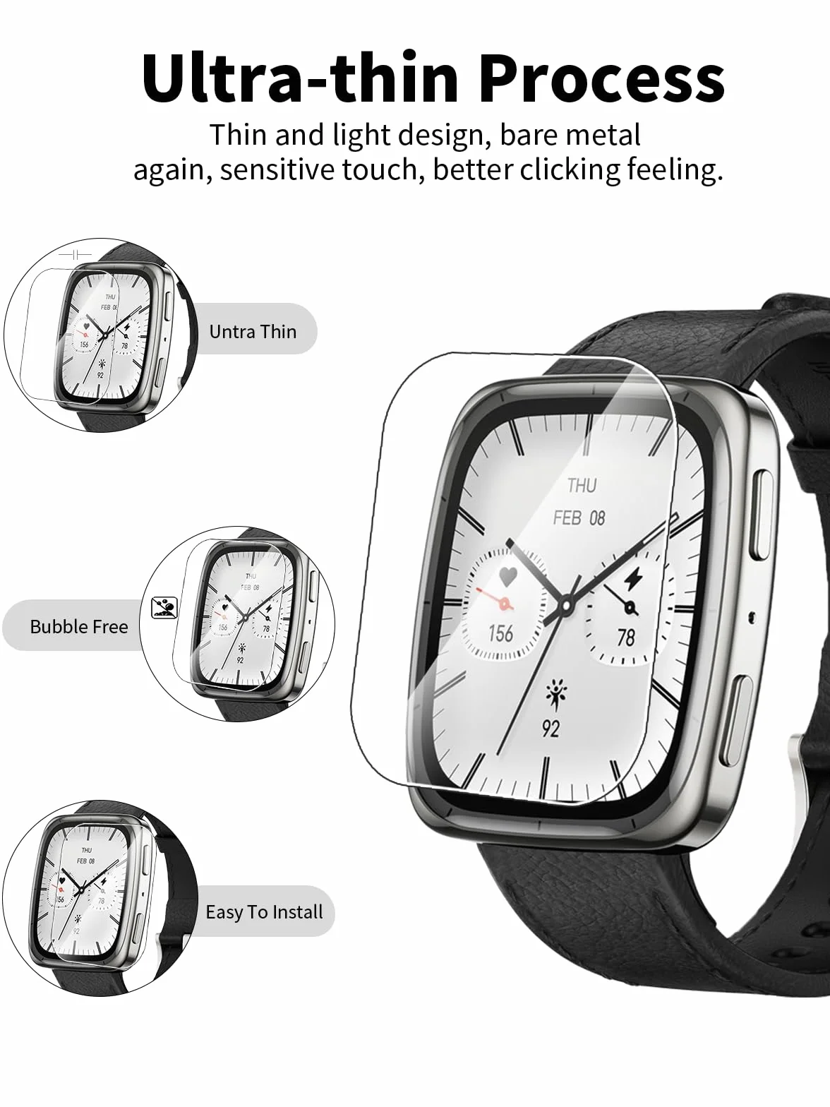 Folia ochronna na wyświetlacz ze szkła hartowanego do smartwatcha AMAZFIT Active 2 Square z wysokim aluminiowym brzegiem – chroń swoje urządzenie za pomocą trwałej folii, opakowanie 3 szt