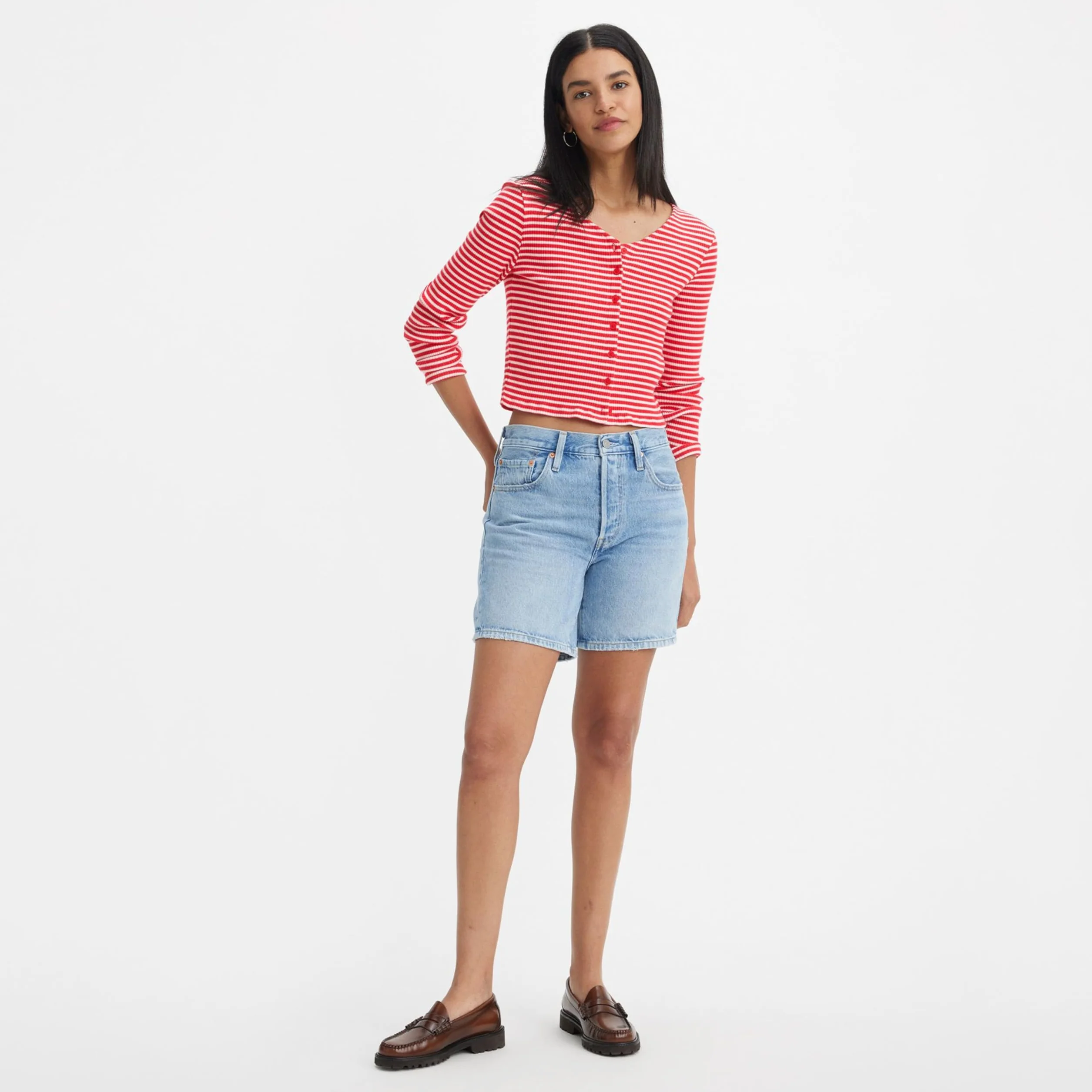 Levi's 501 Mid Thigh Shorts - 501 Mid THIGH SHORT MED INDIGO - WORN IN Kobiety