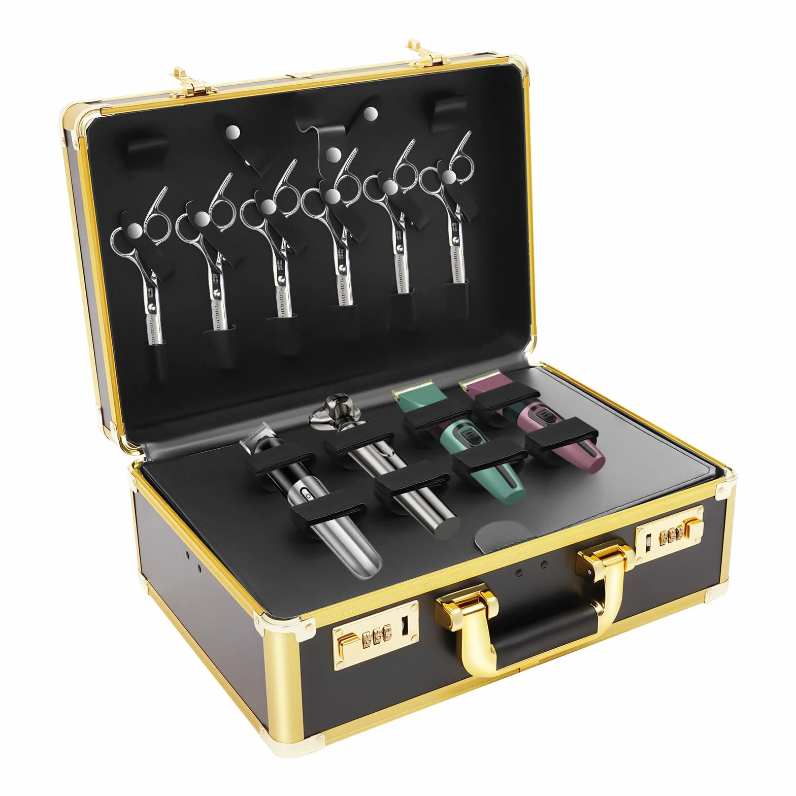 3-w-1 Przenośny kuferek na kosmetyki z zamkiem, wielofunkcyjny kuferek na kosmetyki i walizka fryzjerska, twarde etui Beauty Case i organizer na makijaż do podróży i w podróży, 40 × 16,5 × 27,5 cm