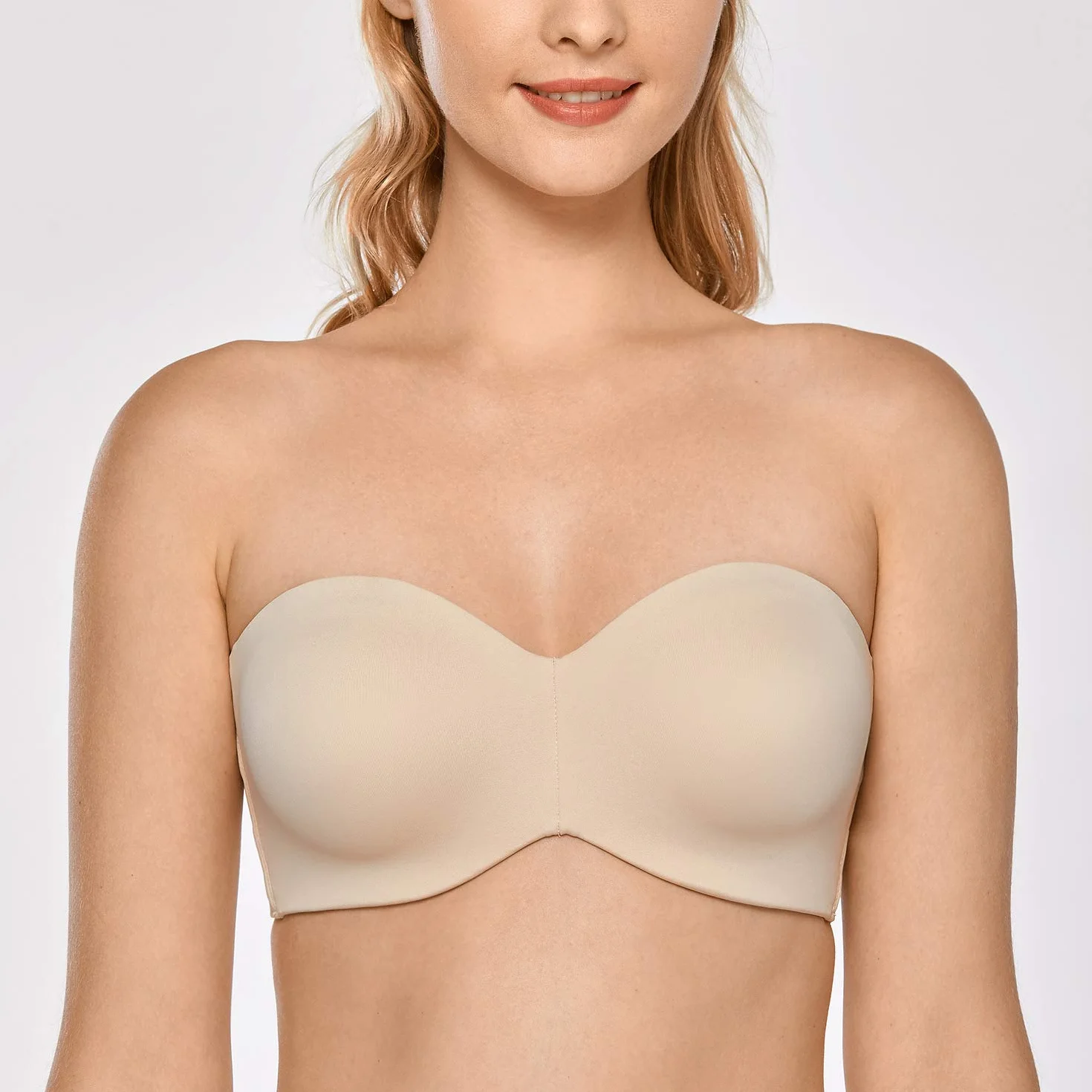 DELIMIRA Damski Biustonosz Bez Ramiączek Bez Podszewki Z Fiszbinami Minimizer Plus Size Support