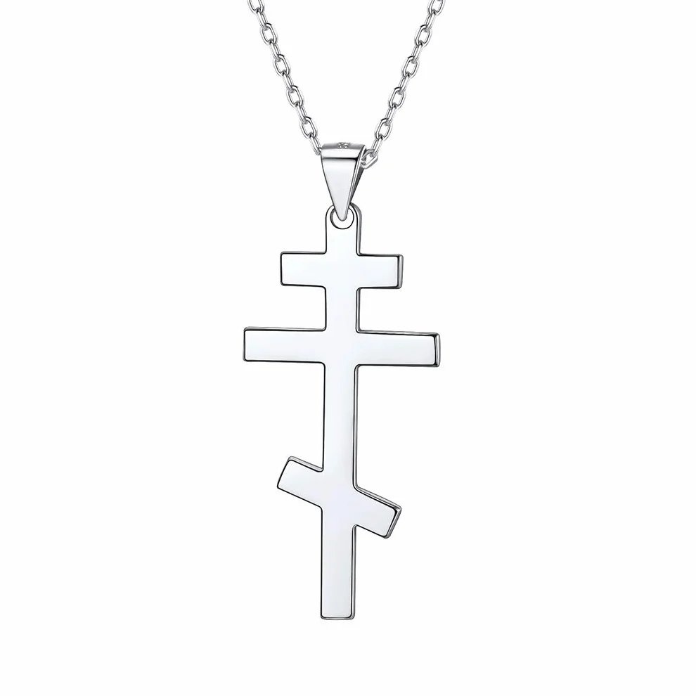 PROSILVER Naszyjnik damski ze srebra próby 925, rosyjski prawosławny krzyż, wisiorek 1,5 mm/46 + 5 cm, regulowany łańcuszek rolo, biżuteria religijna, akcesoria dla dziewcząt i chłopców
