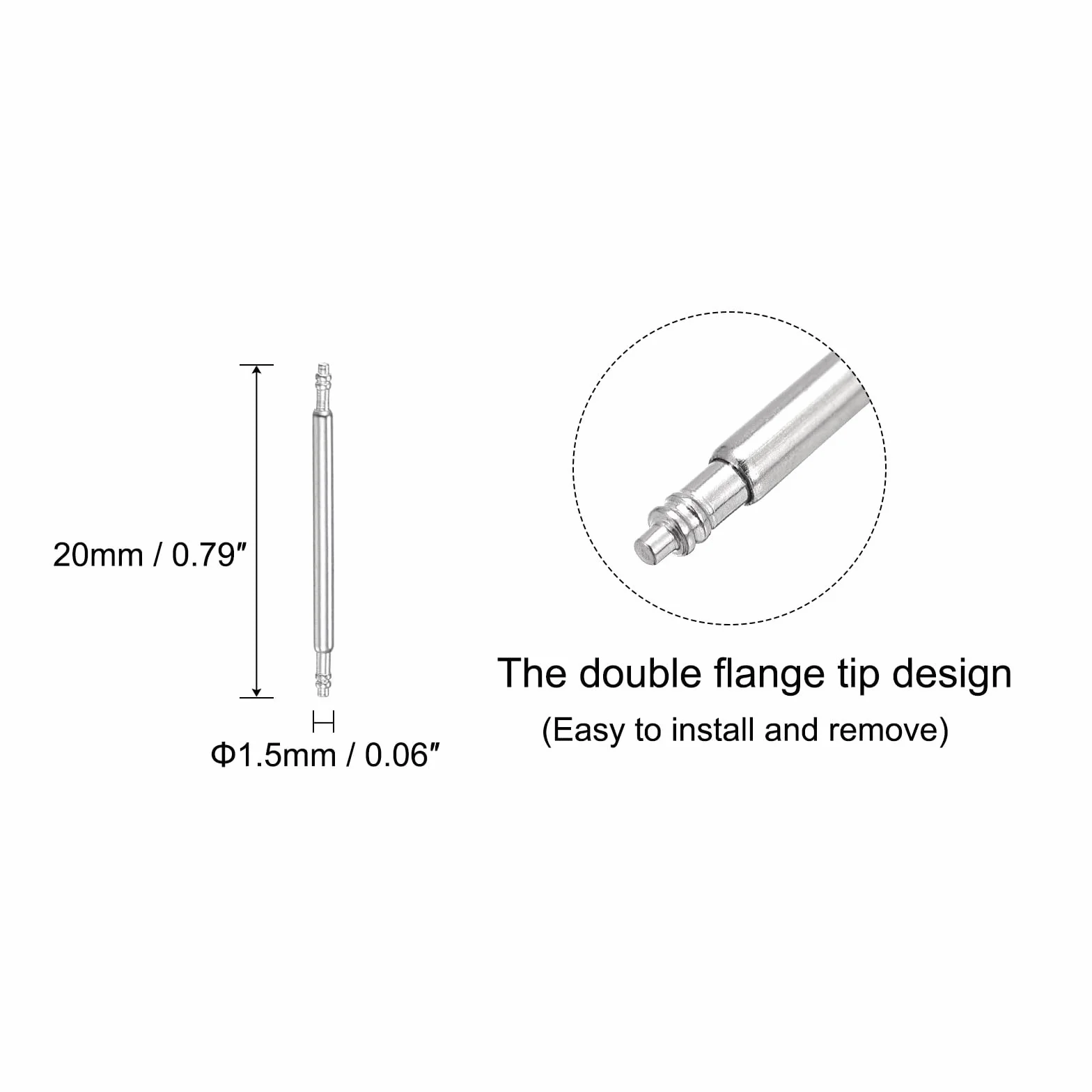 QUARKZMAN Zestaw 20 mm Spring Bar Watch Pins zestaw zapasowy, średnica 1,5 mm, 8 sztuk, z narzędziem do usuwania paska