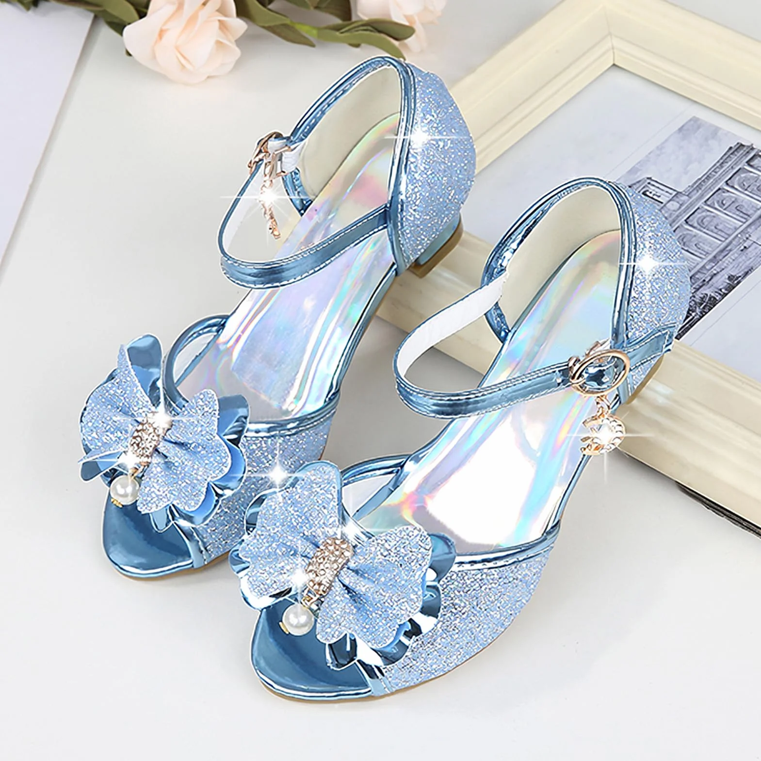 Dziewczęce buty księżniczki, eleganckie buty do tańca, antypoślizgowe, buty na obcasie, wygodne i oddychające sandały letnie