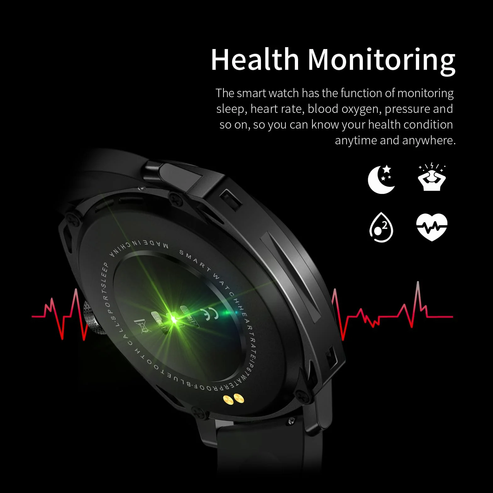 Smartwatch męski, okrągły zegarek, telefon, ekran dotykowy HD 1,5", wodoszczelność IP68, pomiar tętna, snu, zdrowotny, krokomierz, system