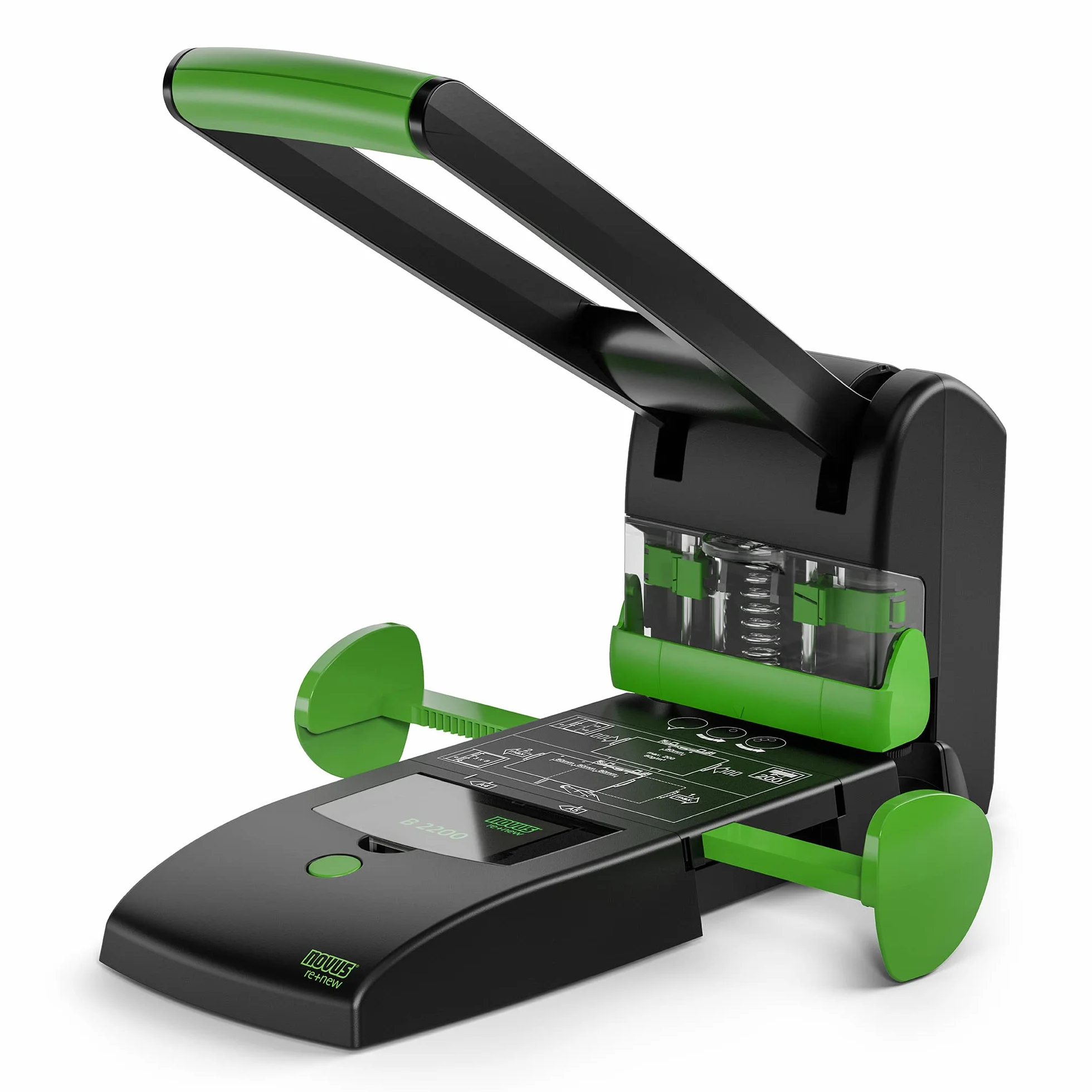 Novus B 2200 re+new Sustainable Block Punch (200 arkuszy, podwójne i poczwórne otwory, urządzenie z litego metalu z powłoką z tworzywa sztucznego wykonane w 78% z tworzywa sztucznego pochodzącego z