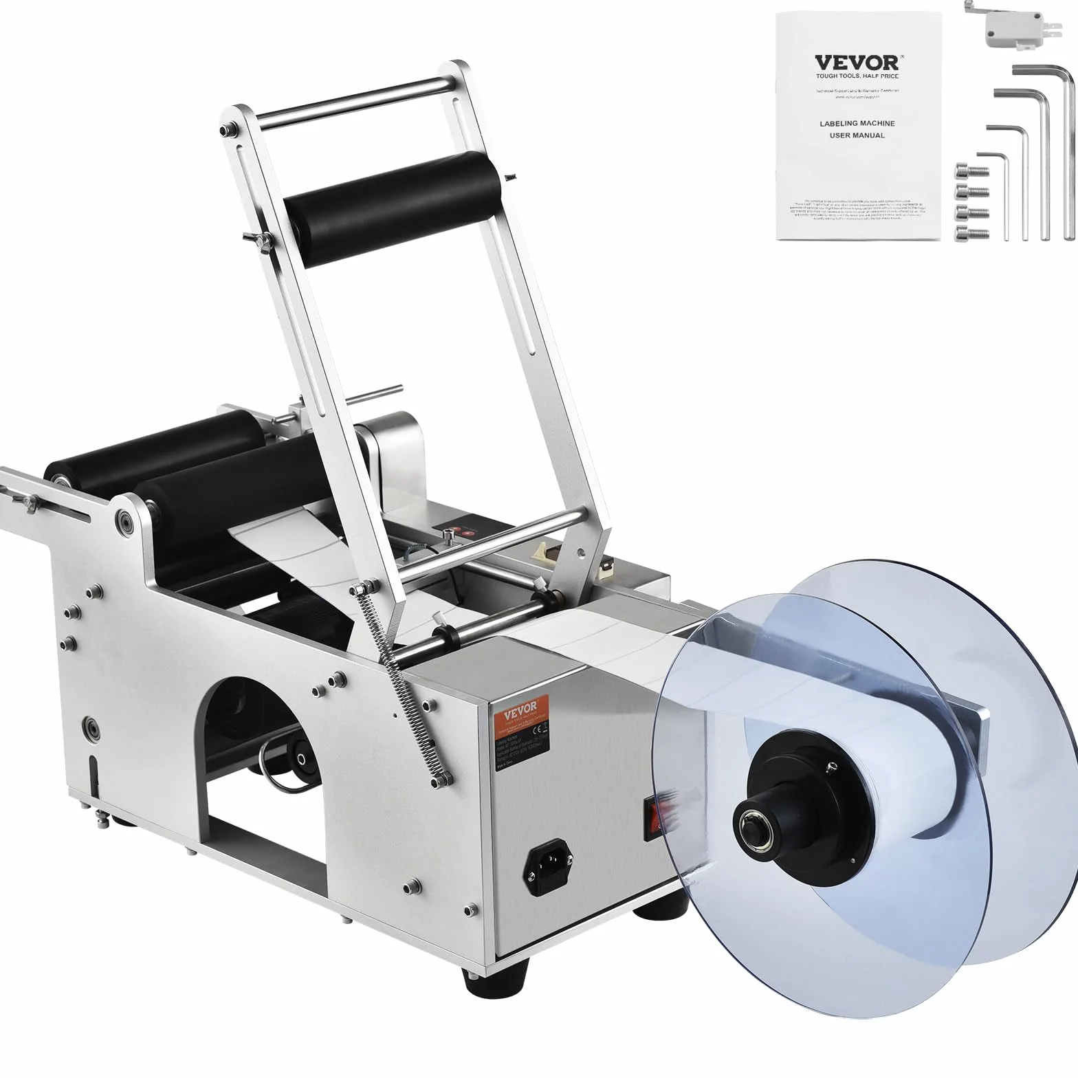VEVOR Półautomatyczna okrągła etykieciarka 20-50 szt./min, elektryczny aplikator etykiet do butelek okrągłych butelek, okrągła maszyna do etykietowania butelek odpowiednia dla średnicy