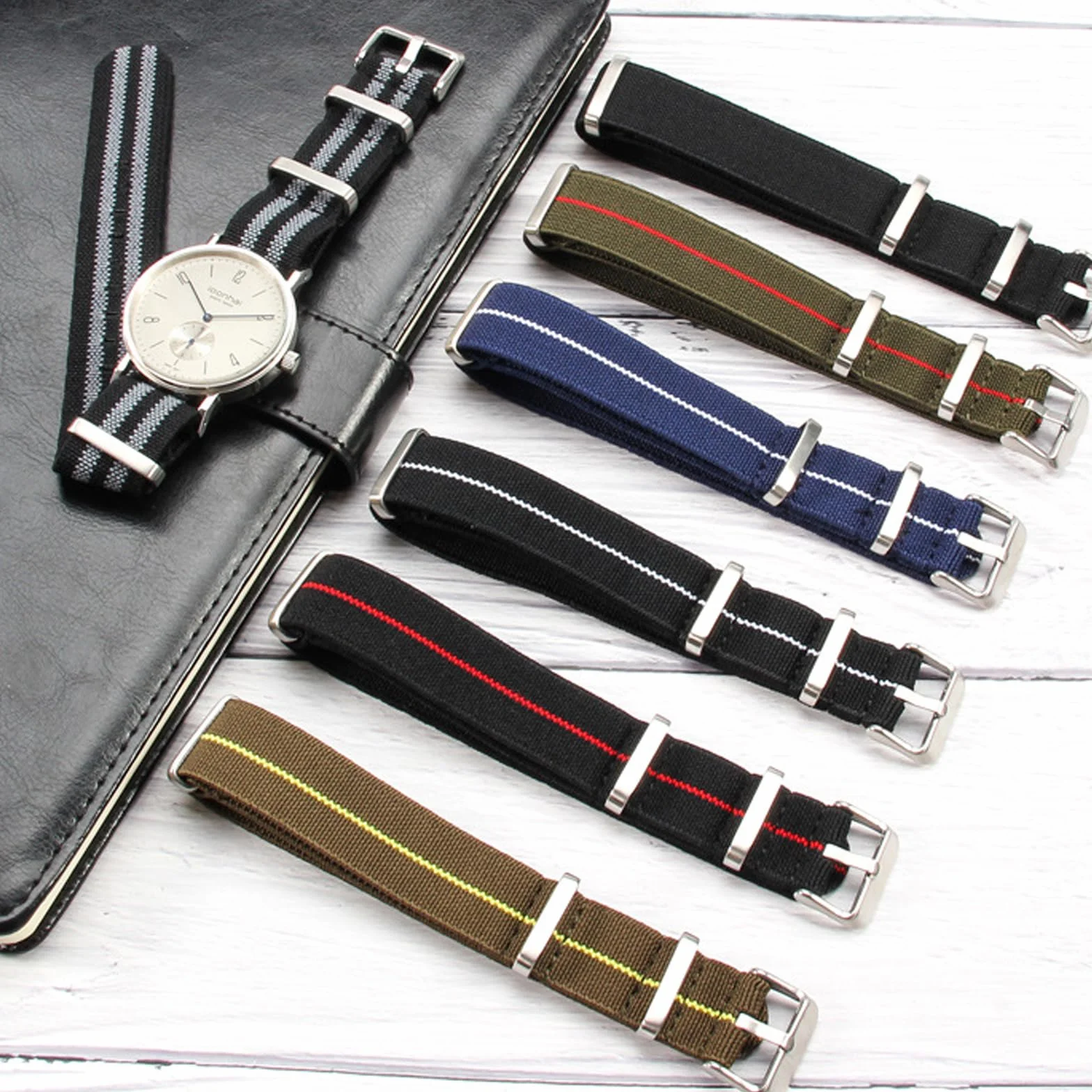 Pasek do zegarka z nylonu elastycznego w stylu wojskowym, 18, 20, 22mm, z wysokiej jakości nylonu, w paski, jednoczęściowy, do zegarka, do smartwatcha, wymienny, dla mężczyzn i kobiet