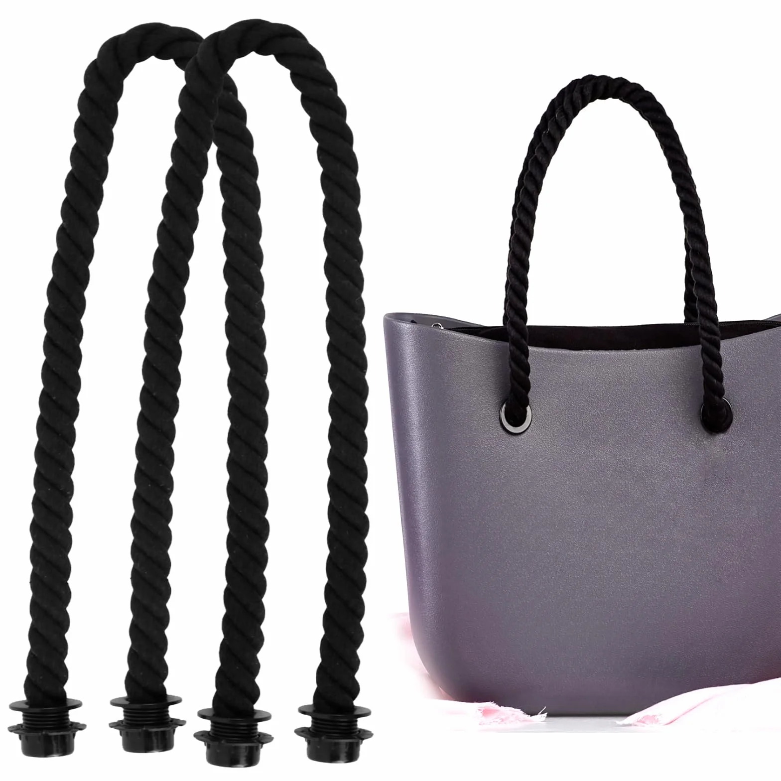 Uchwyty do torebek O Bag, 2 sztuki, uchwyty do torebki plażowej, klasyczne paski do torebki, uchwyty do torebki Obag, akcesoria, 70 cm, czarne