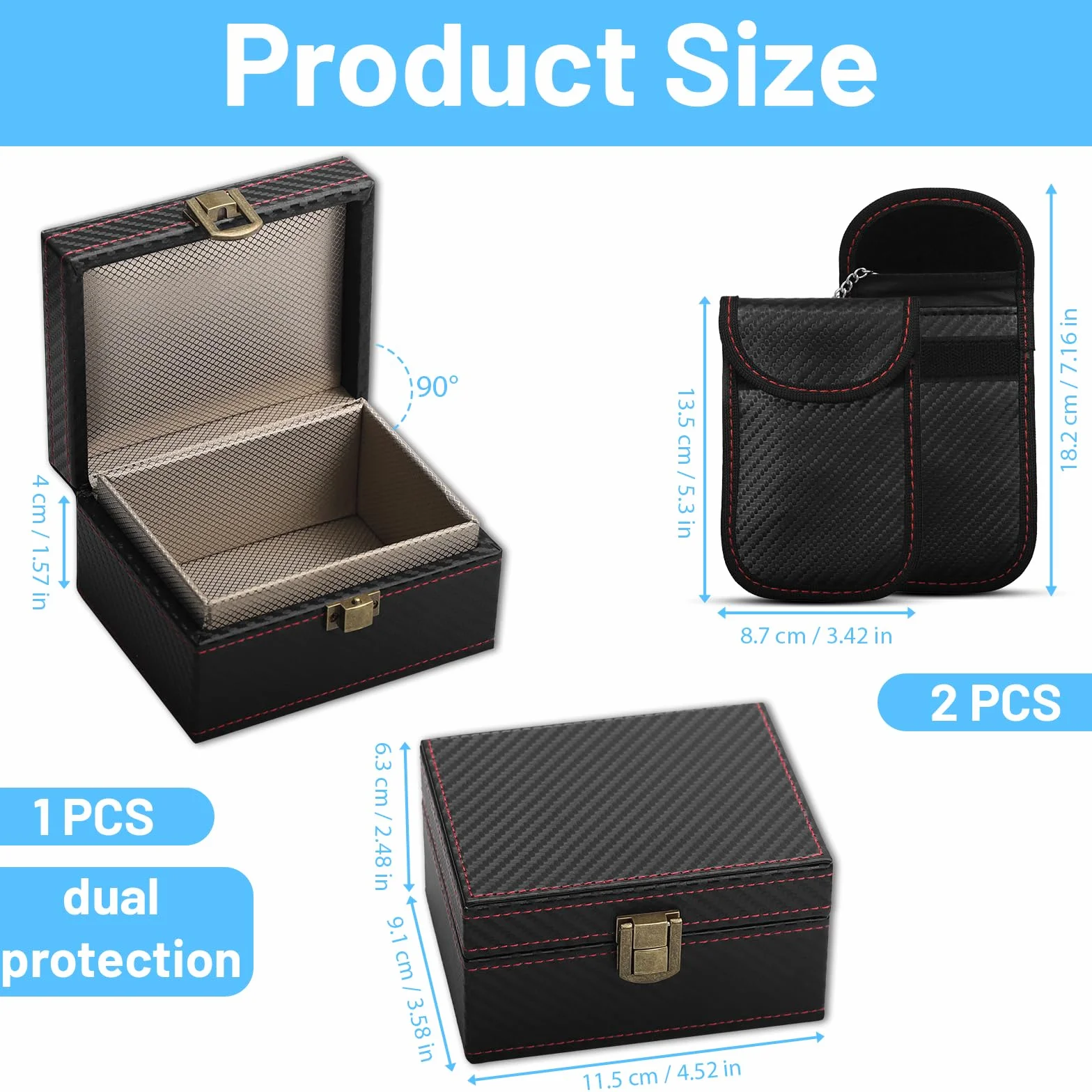 Faraday Box Keyless Go – Ochronne Etui na Kluczyki z 2 Torbami Signal-Blocker – Blokada RFID Ochrona przed kradzieżą i skanowaniem – Kompaktowa skrzynka 11,5×9,1×6,3 cm