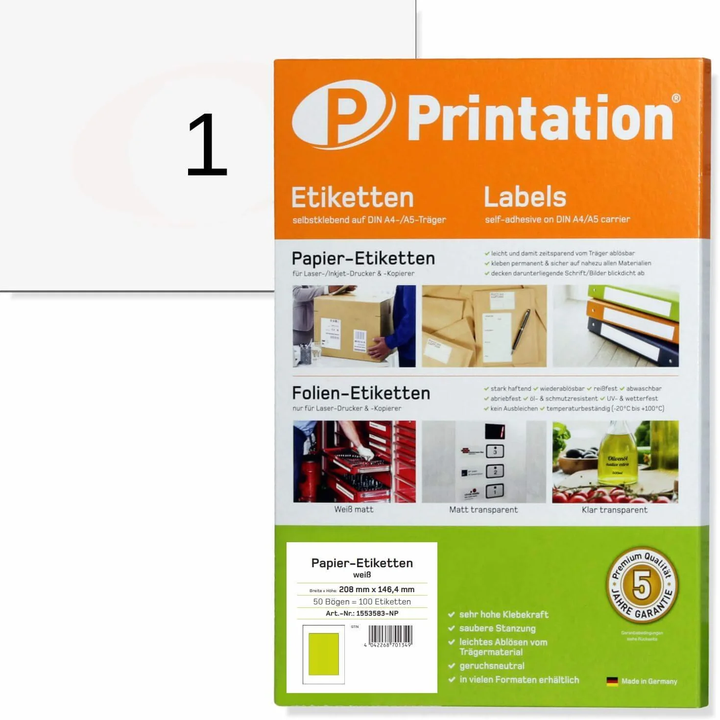 Printation Etykiety wysyłkowe A5 210 x 148 mm białe - 50 etykiet adresowych samoprzylepnych 210 x 148 na 50 arkuszach DIN A5 - etykiety samoprzylepne DHL - naklejki na pakiety - 6135 8690