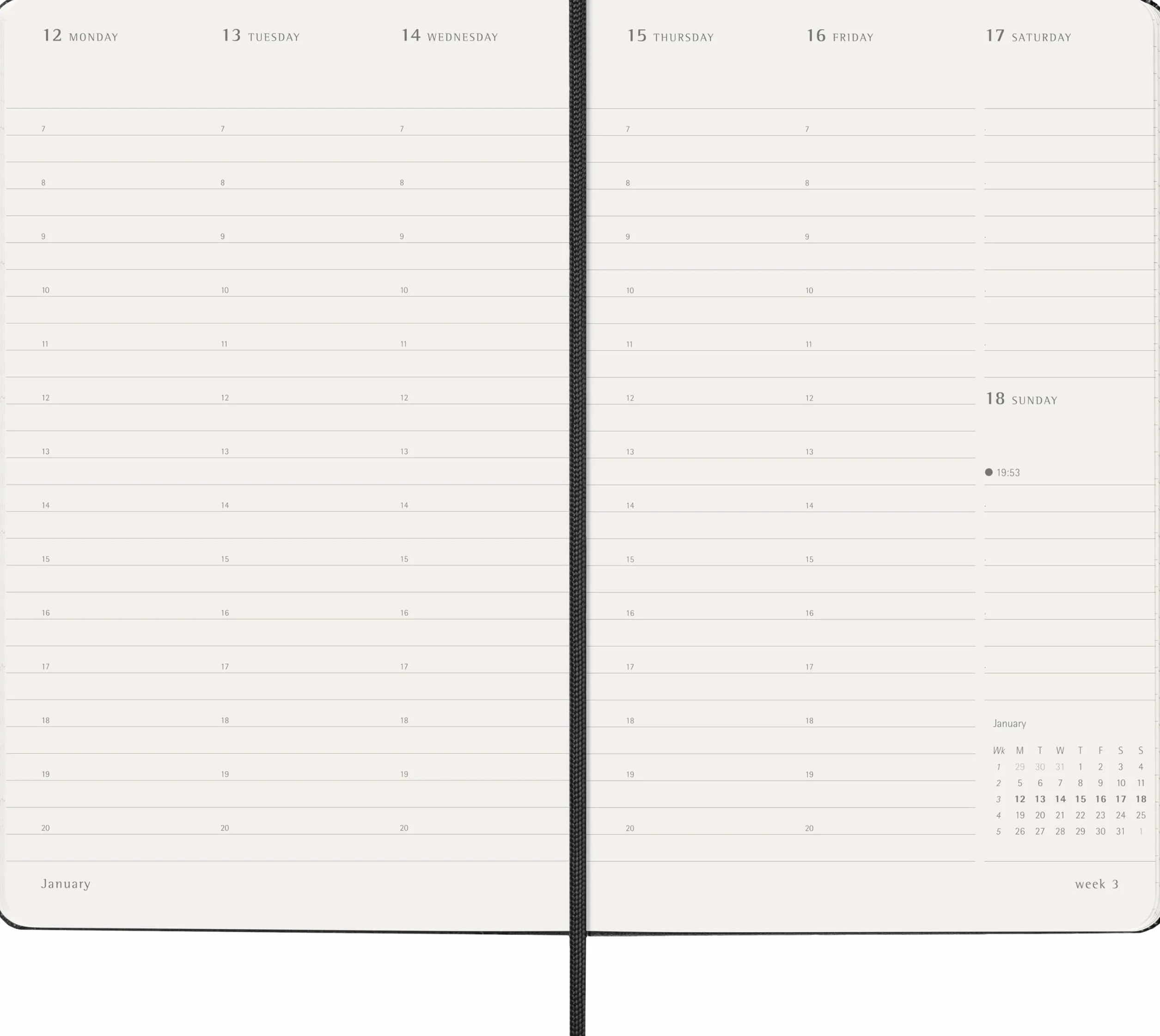 AGENDA SEMANAL 2026 PROFESIONAL VERTICAL LARGUE NEGRA T/D