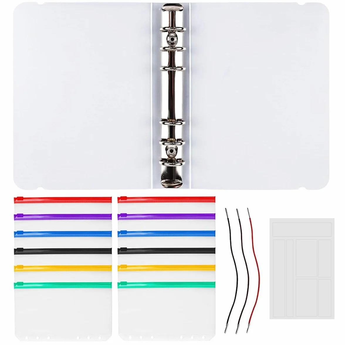 Binder segregator z 6 otworami, różne kolory, koperty, zamek błyskawiczny, A6, wodoszczelny, przezroczysty do uzupełniania, do przechowywania banknotów