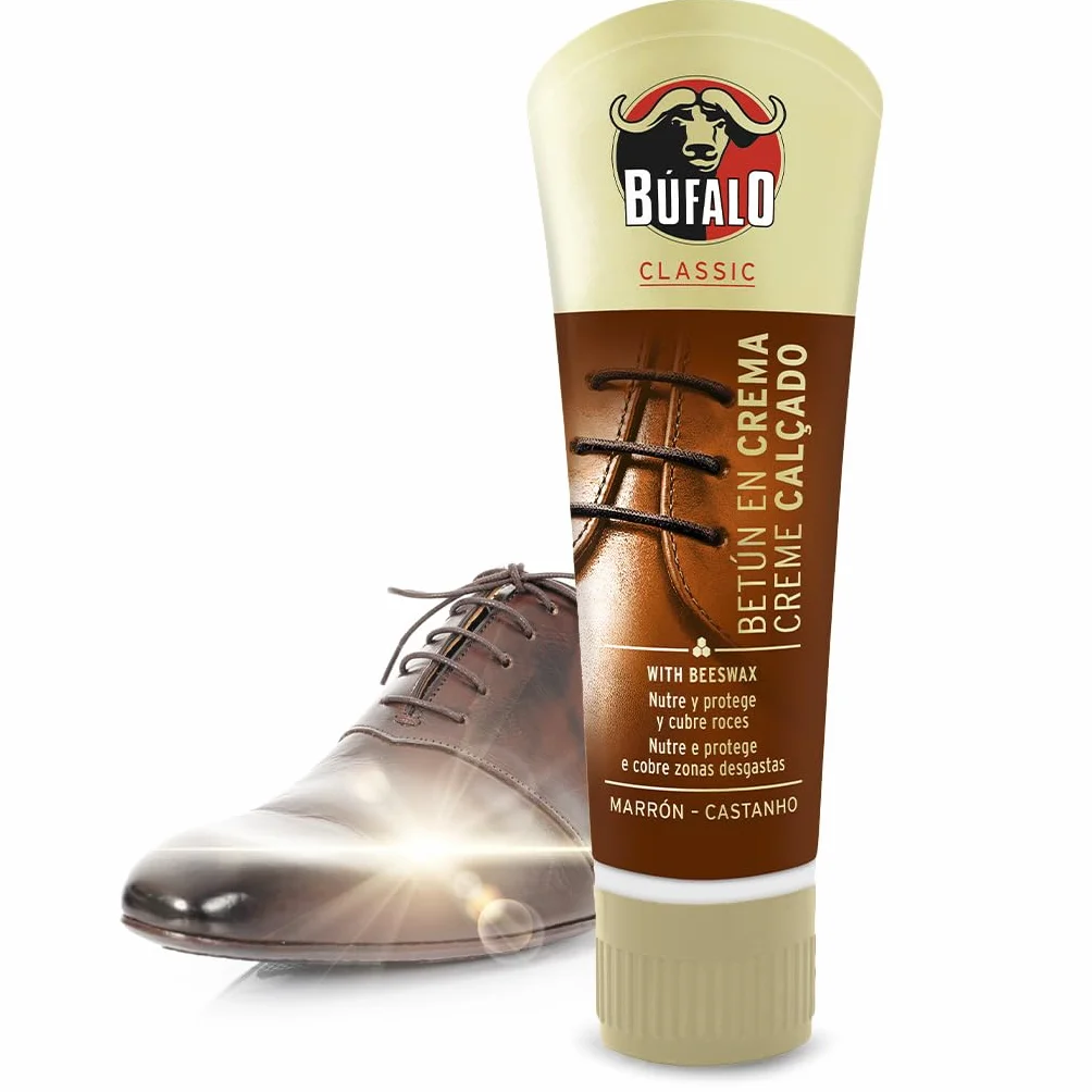 Buffalo Classic - Bitum w kremie do butów, pielęgnacja obuwia, kremowy kolor brązowy, który odżywia, chroni i daje połysk, optymalny dla gładkiej skóry - 50 ml tuba