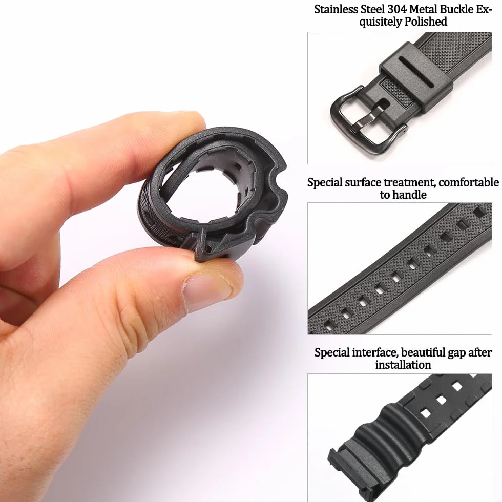 Zamiennik paska do zegarka z żywicy, wodoodporny sportowy pasek do zegarka SGW-100, Czarna klamra, 22mm, 1