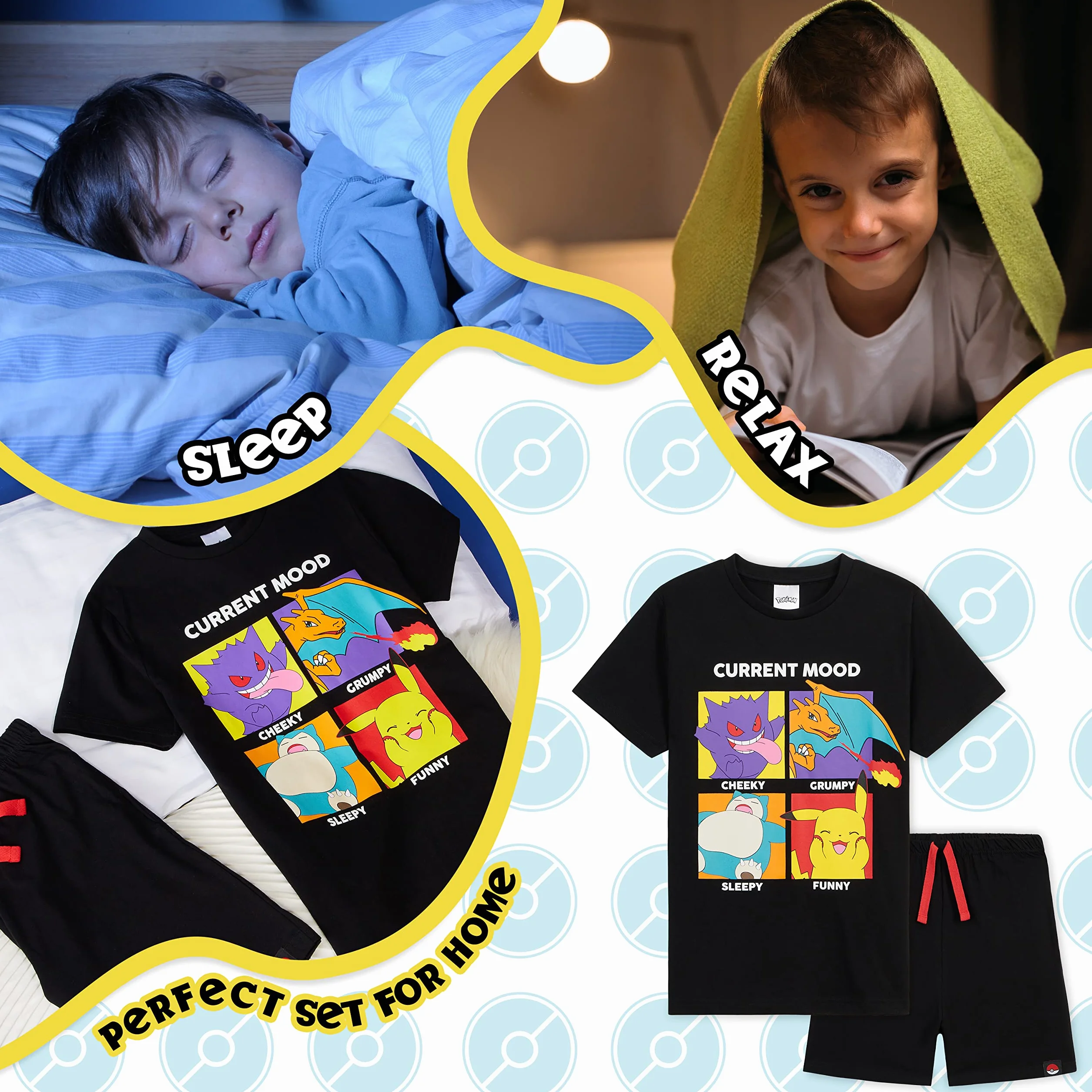 Pokemon Piżama Dziecko Lato - Piżama Chłopiec i Nastolatki - Piżama 2 szt. Dziecko T-shirt i spodnie Miękkie i oddychające 4-14 lat- Prezenty dla dzieci