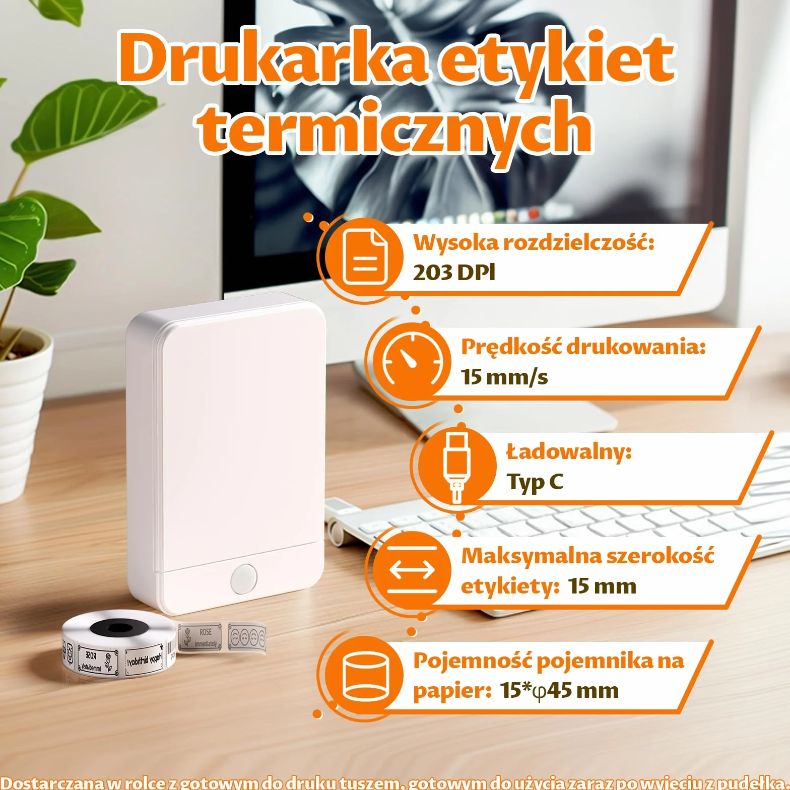Mini przenośna drukarka etykiet Bluetooth drukarka termiczna z naklejkami, kompatybilna z systemami iOS i Android, drukarka naklejek odpowiednia do biura domowego, szkoły, sklepu