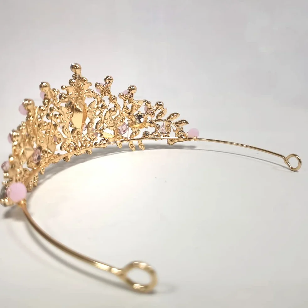 Tiara księżniczki, różowa, kryształowa, perła, kostium korona, korona, opaska na czoło, dla panny młodej, ozdoba do włosów, dla dziewcząt, na imprezę, akcesoria, Kryształ, Perła