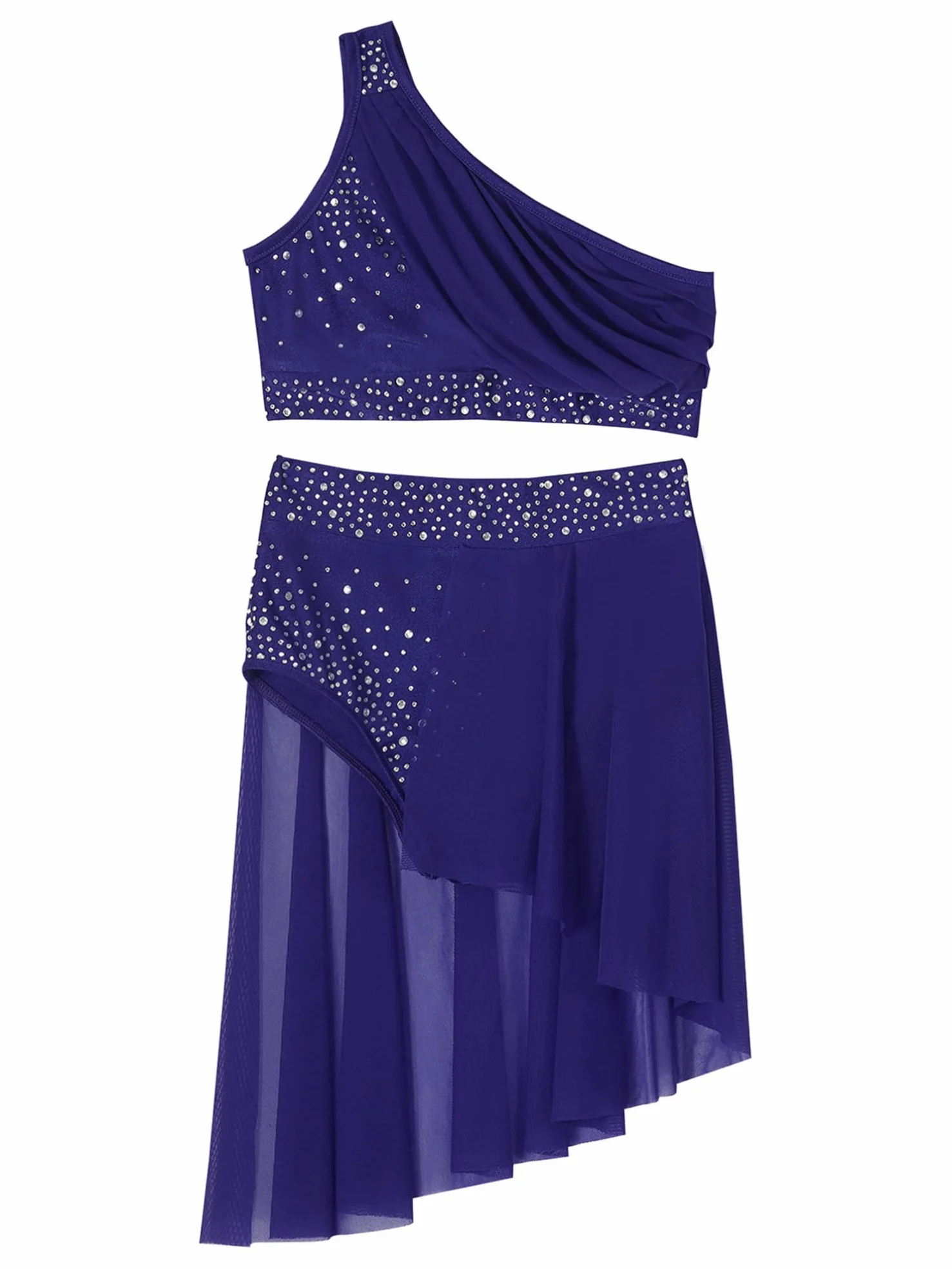 inhzoy Dziewczęcy strój do tańca, brokatowa sukienka do tańca latynoskiego, na jedno ramię, Crop Top i Swing, spódnica do tańca, dla dzieci, odzież do tańca, strój baletowy