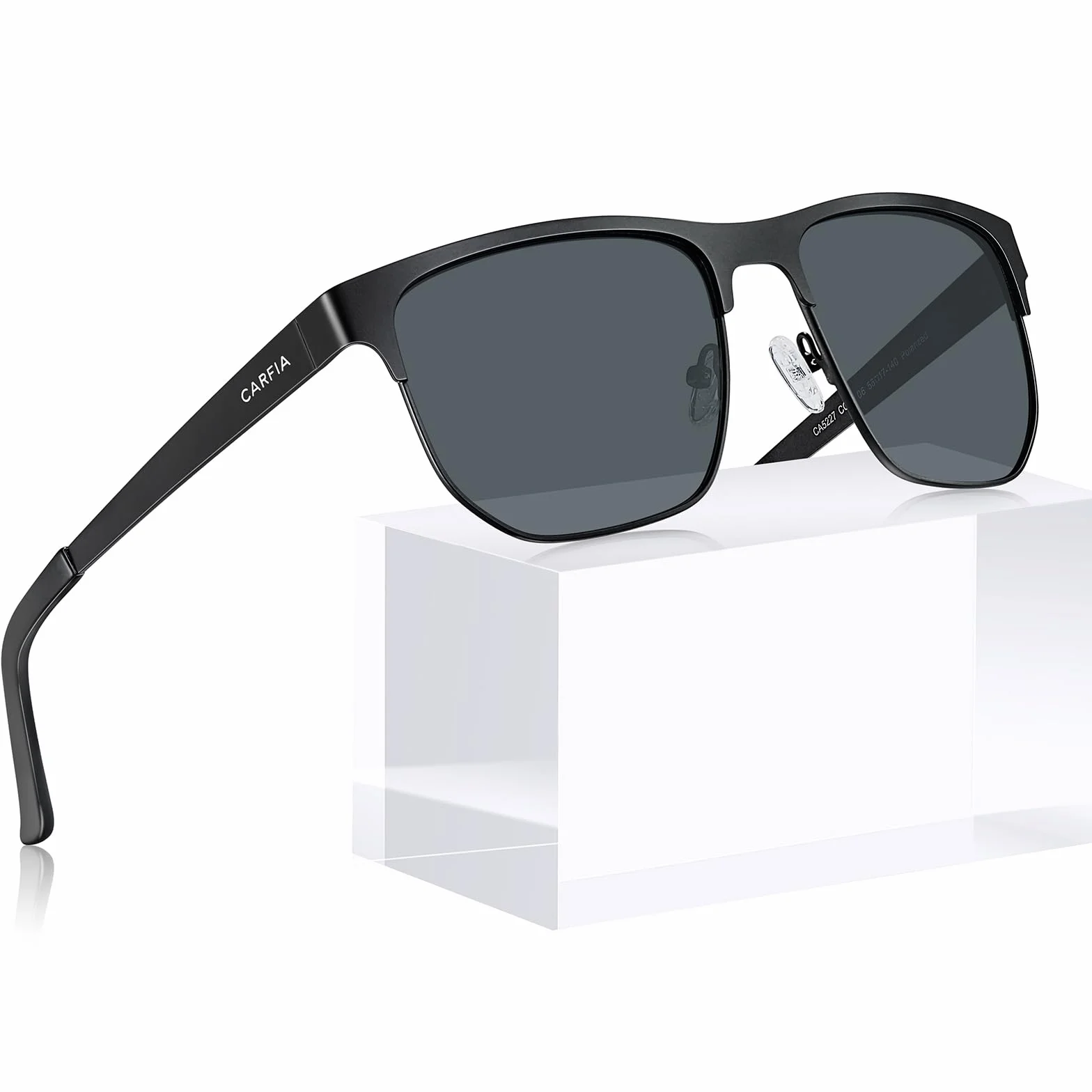 CARFIA Męskie okulary przeciwsłoneczne z polaryzacją, UV400 Retro Metalowe prostokątne okulary przeciwsłoneczne do jazdy i wędkowania CA5227