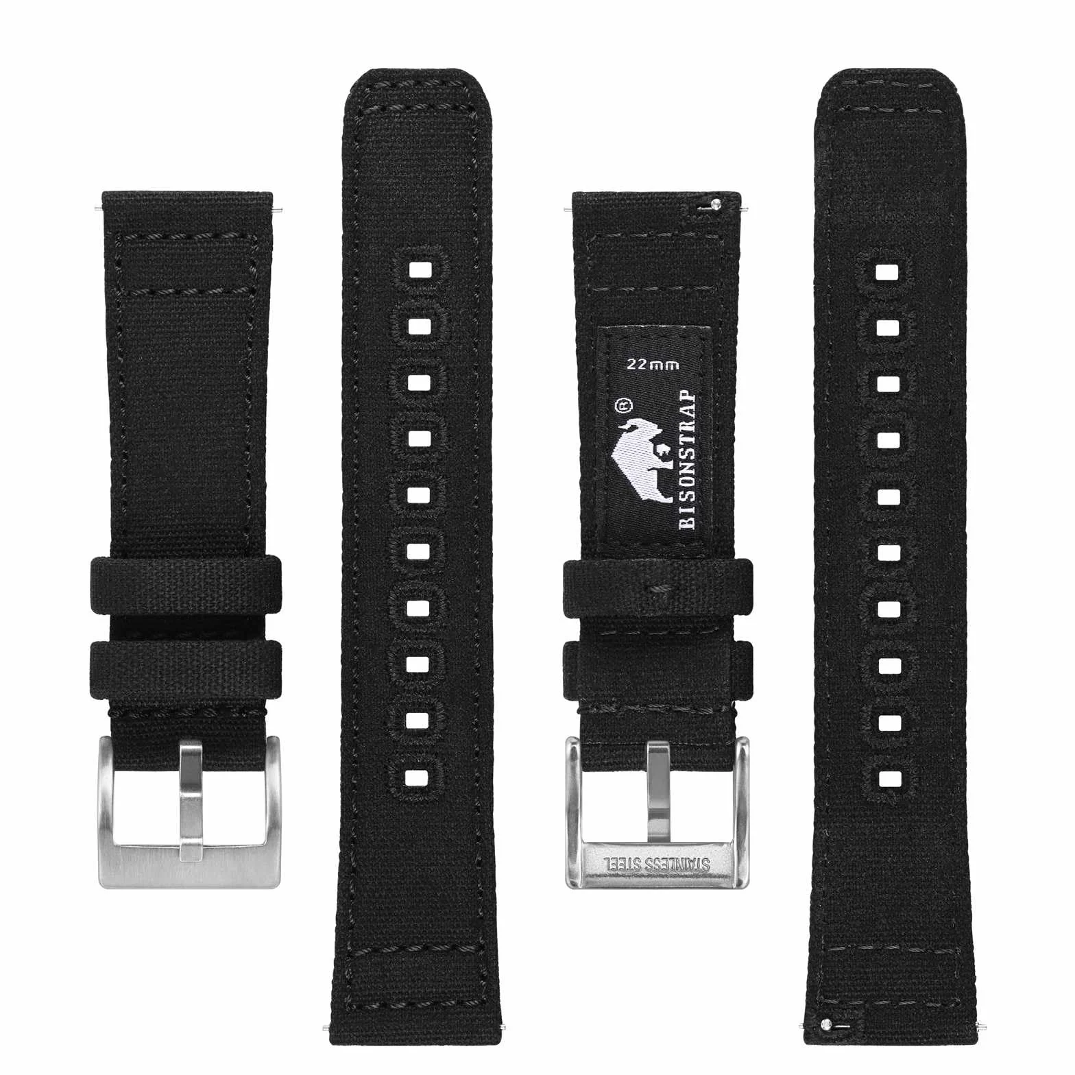 BISONSTRAP Pasek do zegarka z płótna dla kobiet i mężczyzn, szybkie zdejmowanie, szczotkowana klamra, szerokość 20 mm, 22 mm, 24 mm