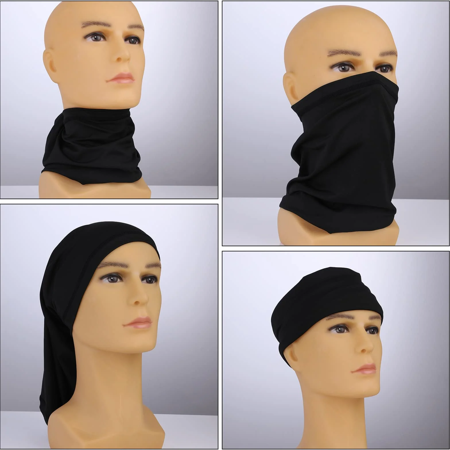 WLLHYF Bandana Mankiety na szyję Wielofunkcyjne nakrycie głowy Nakrycie twarzy do jogi Bieganie Wędrówka Jazda na rowerze Elastyczny Szalik Komin Unisex Opaska na czoło Odporna na promieniowanie UV Ochrona twarzy, czarny, jeden rozmiar
