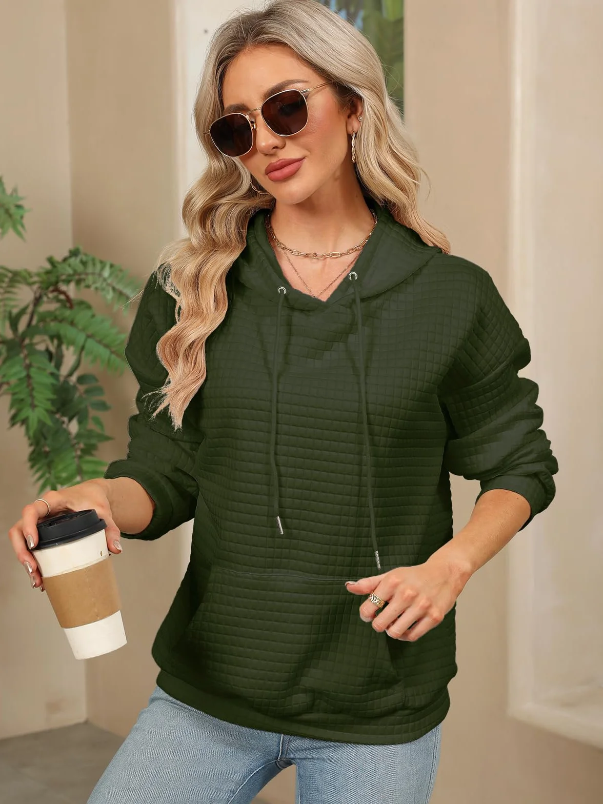 Decorie Damska zimowa bluza z kapturem z długim rękawem sweter damski na co dzień bluza z kapturem elegancka bluza